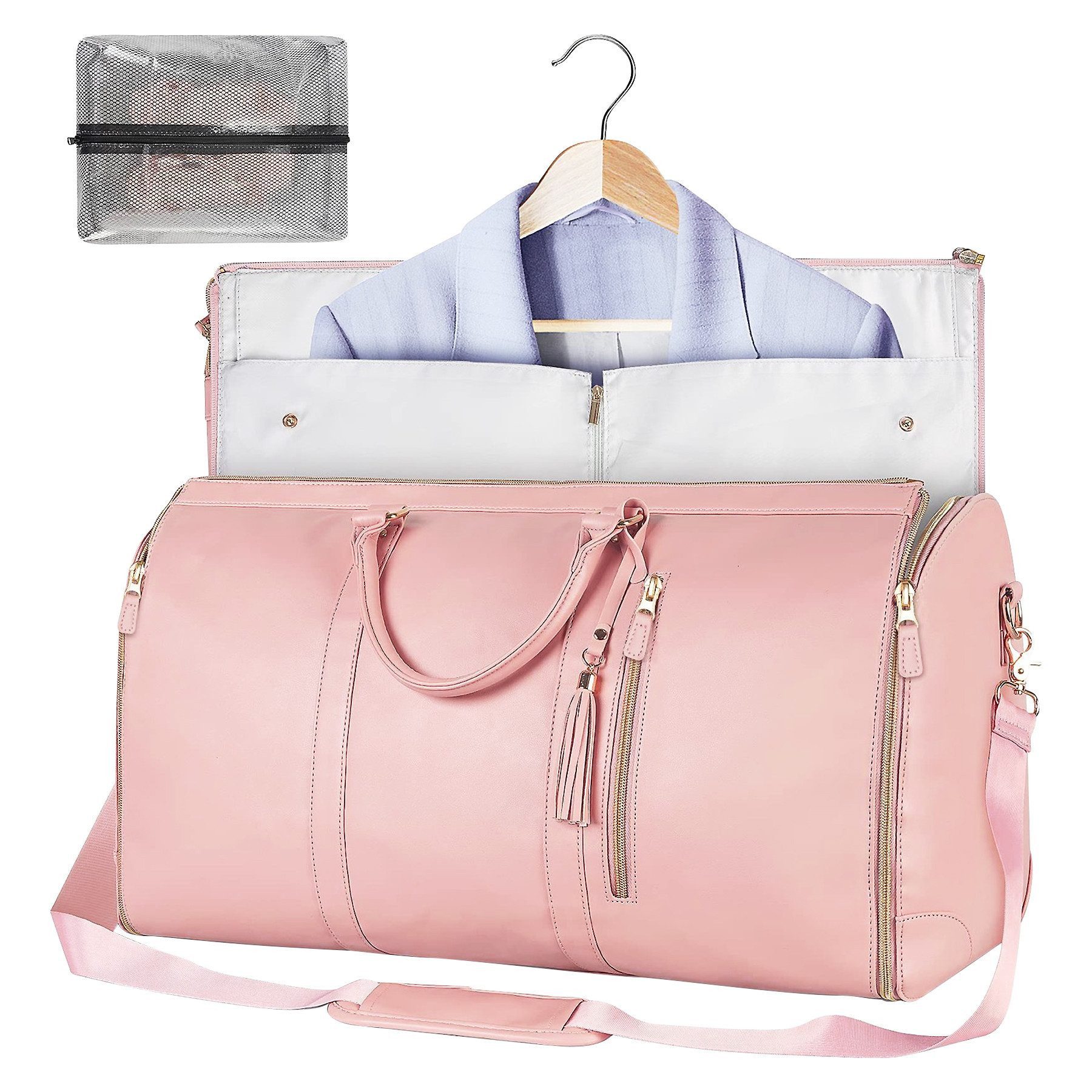 Mutig Reisetasche Reisetasche mit Schuhbeutel, 2-in-1 Hängetasche Anzugtasche für Damen (Wasserdichter Kleidersack – Faltbare Reisetasche aus Leder für Frauen, Leichte, vielseitige Sporttasche, Für Reisen, Fitness, Business), Handgepäcktasche, Hochwertige Kleiderhülle für Anzüge und Kleider