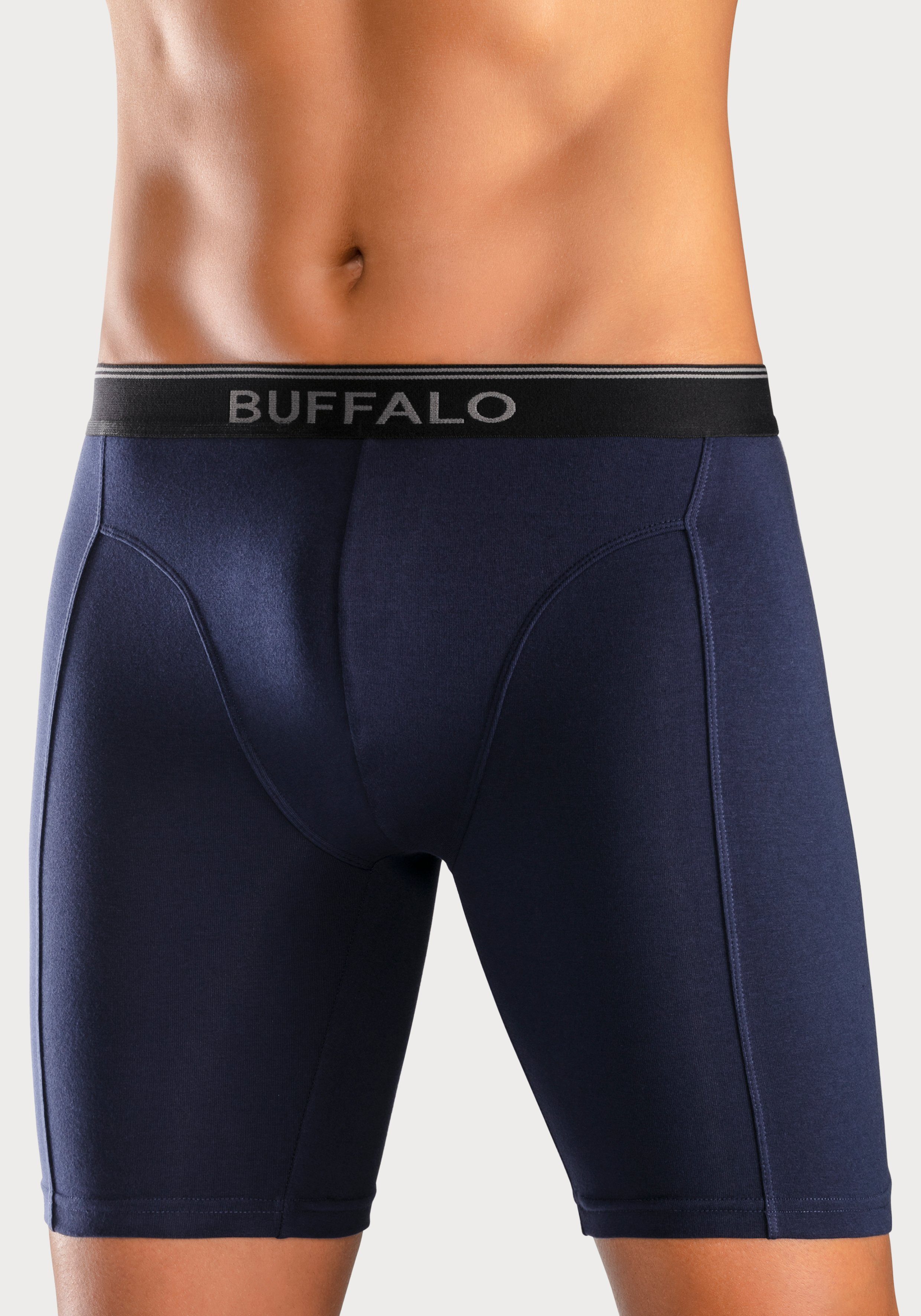 und Buffalo Sport auch Form langer 3-St) grau, navy ideal für (Packung, aquablau, Trekking Boxer in
