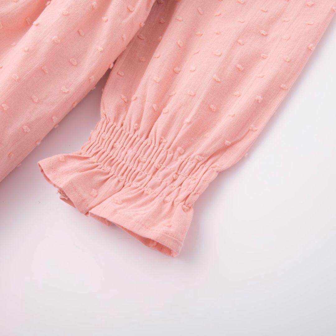 Kleid Rüschenkleid suebidou langarm für Mädchen rosa strukturiertes rosa Midikleid