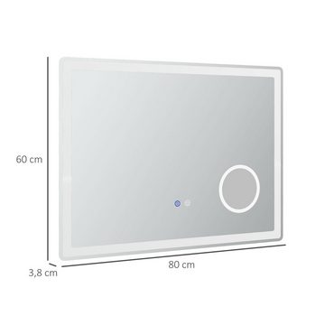 Kleankin Badspiegel Leuchtspiegel mit Memory-Funktion, Touch-Funktion und Antibeschlagen (Lichtspiegel, 1-St., Badezimmerspiegel), mit 3x Vergrößerung
