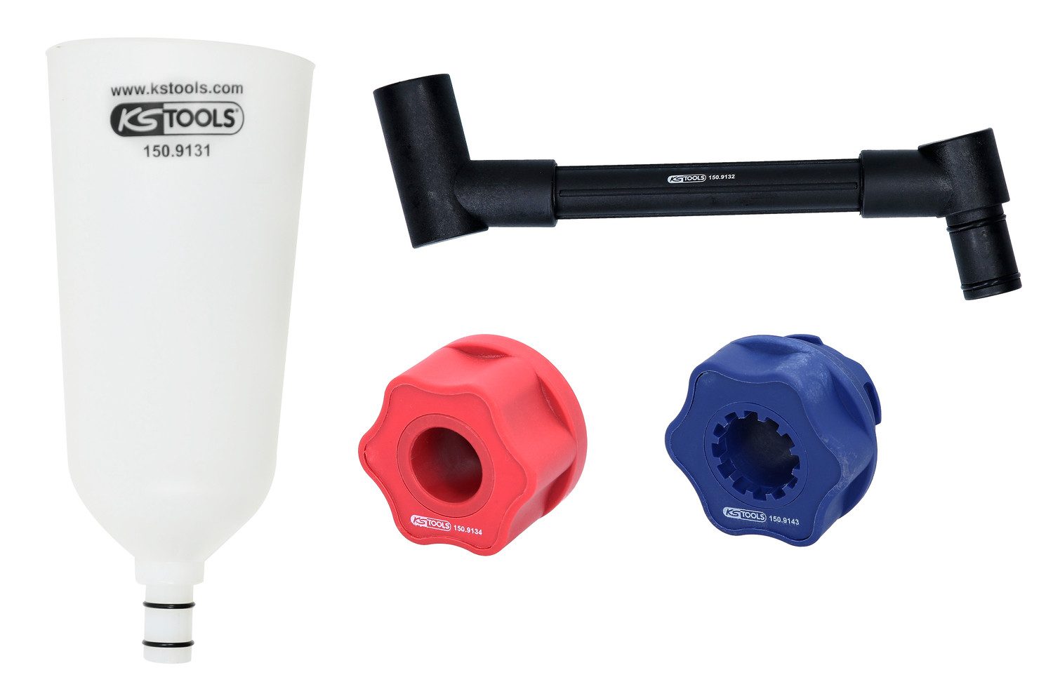 KS Tools Radmutternschlüssel Öl-Einfülltrichter-Satz mit drehbarem Winkelarm für VAG, 4-tlg (150.