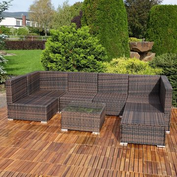 Feel2Home Gartenlounge-Set Gartensitzgruppe Terrassenmöbel Polyrattan Lounge versch. Farben, (8-tlg., 1x Mehrteiliger Sofa 1x Ottomane 1x Tisch), Kissen inkl. Reißverschluss daher abnehm- und waschbar