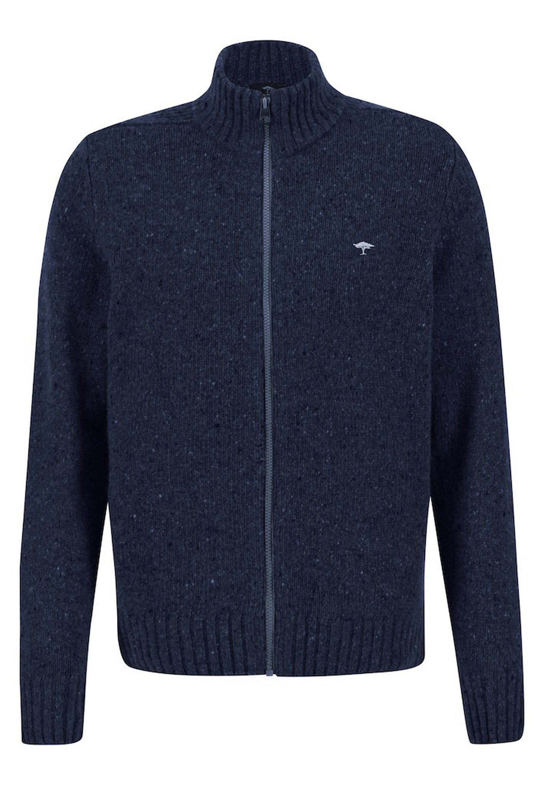 FYNCH-HATTON Strickjacke Jacke Strickjacke Optik Melange mit Stehkragen navy (1-tlg) in