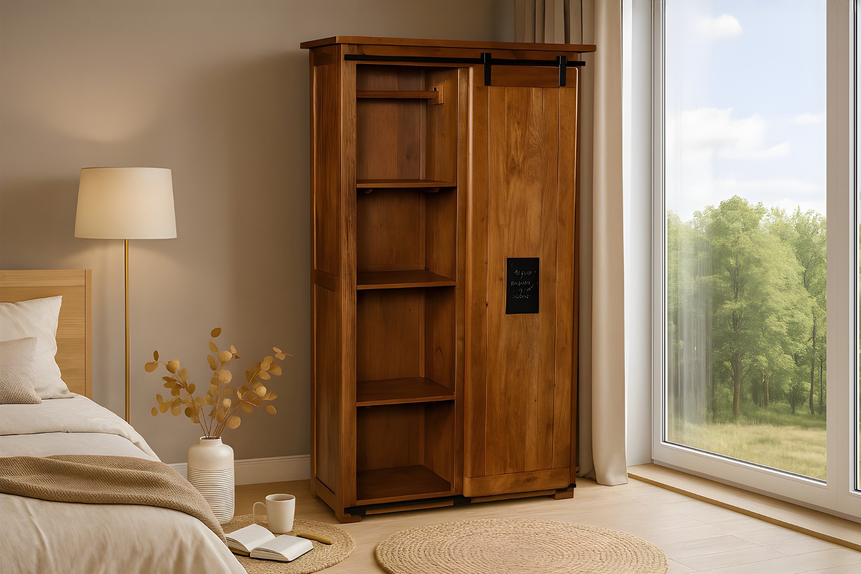 SAM® Kleiderschrank Gia massives Akazienholz, mit Ablagefläche, Schubladen, Metallschiene