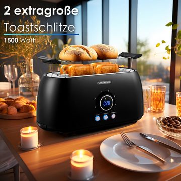 STEINBORG Toaster SB-2212, 2 lange Schlitze, für 4 Scheiben, 1500 W, Edelstahl Gehäuse,Brötchenaufsatz,Krümelschublade,LED Display