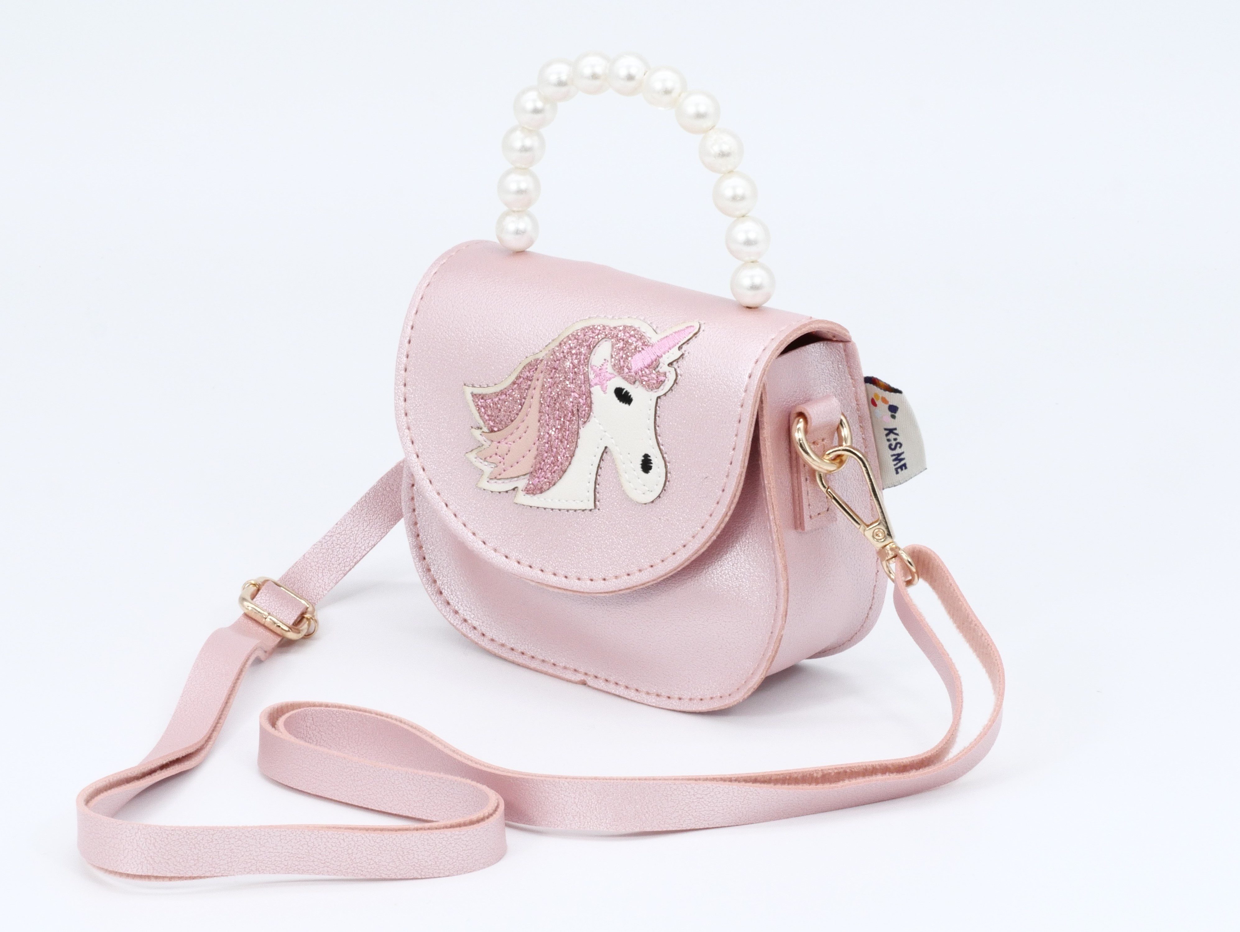 GlücksNugget Kindergartentasche Einhorn Handtasche Kinder metallic rosa – glänzende Mädchentasche
