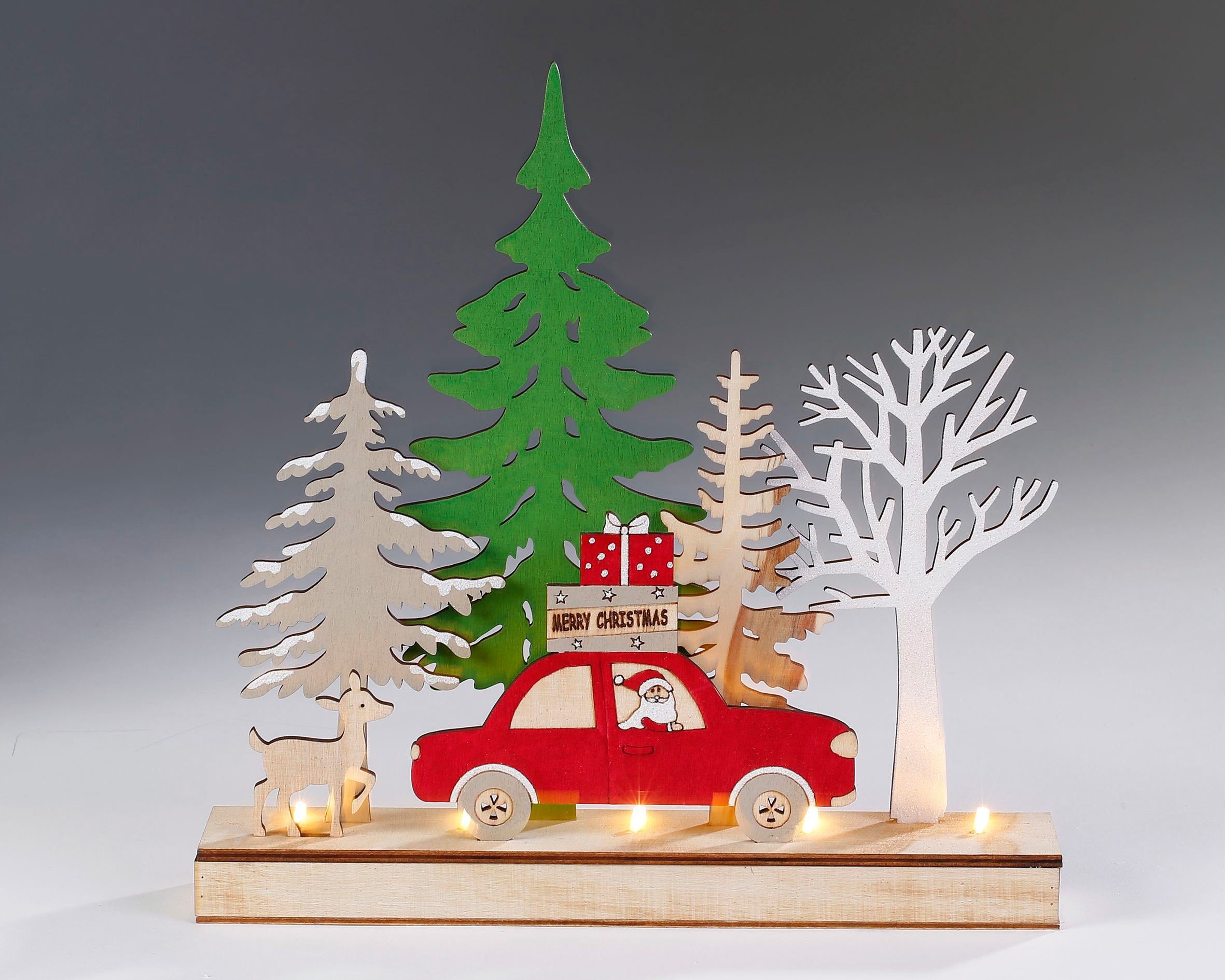 CHRISTMAS GOODS by Inge Dekoobjekt Auto mit Baum (1 St), mit Timer, Weihnachtsdeko mit LED Beleuchtung