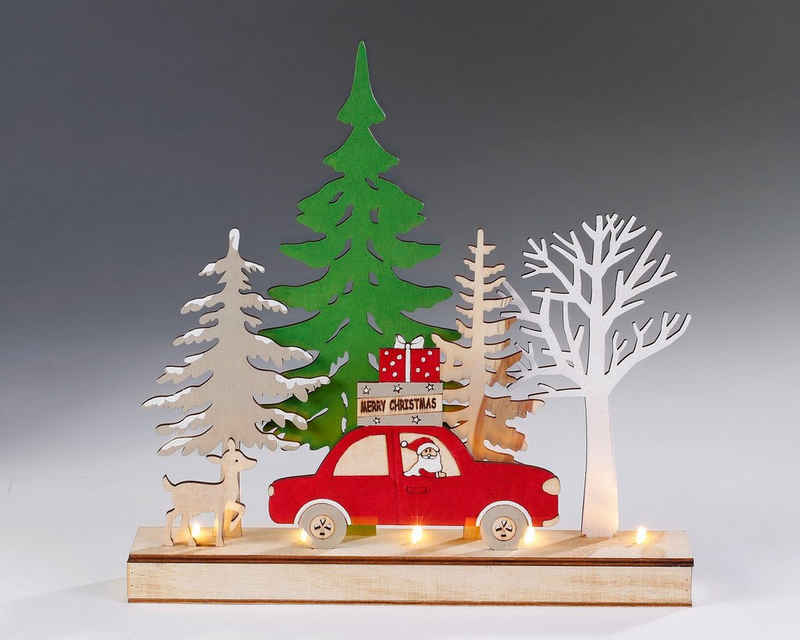 CHRISTMAS GOODS by Inge LED Dekoobjekt Auto mit Baum, LED fest integriert, mit Timer, Weihnachtsdeko