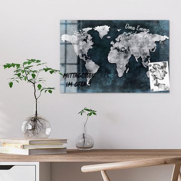 DEQORI Magnettafel 'Gealterte Weltkarte', Whiteboard Pinnwand beschreibbar