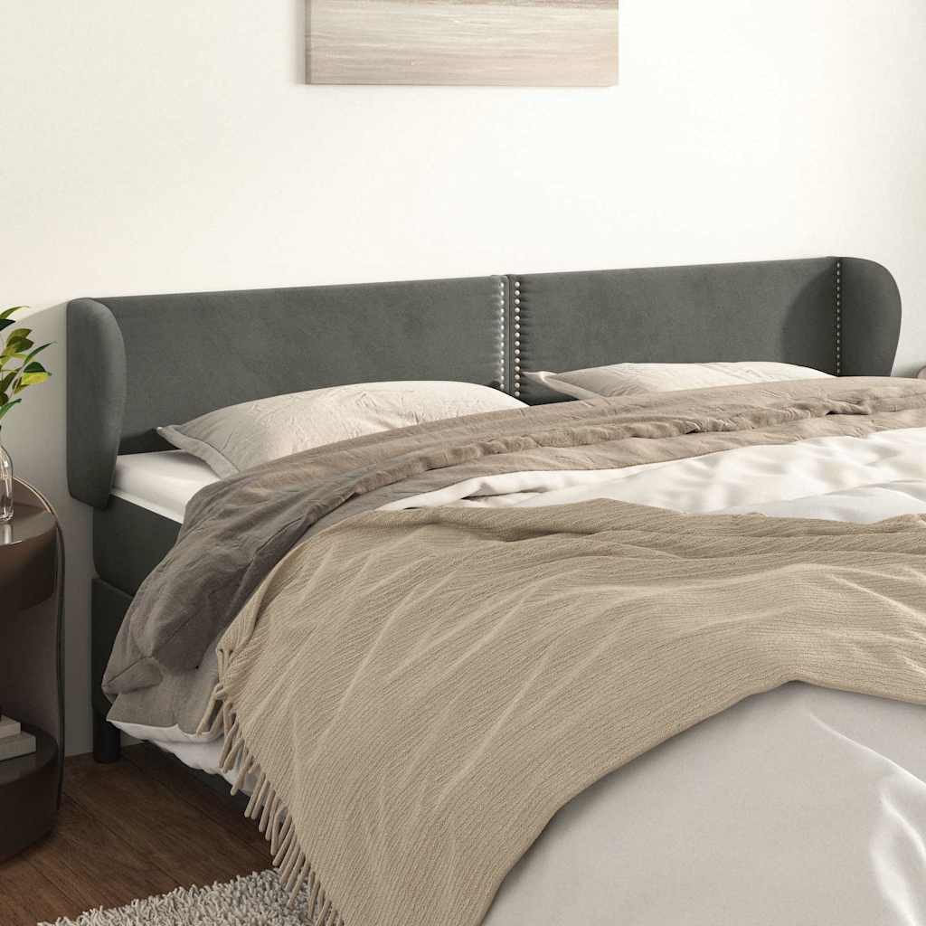 vidaXL Bett Kopfteil mit Ohren Dunkelgrau 183x23x78/88 cm Samt (1-tlg)