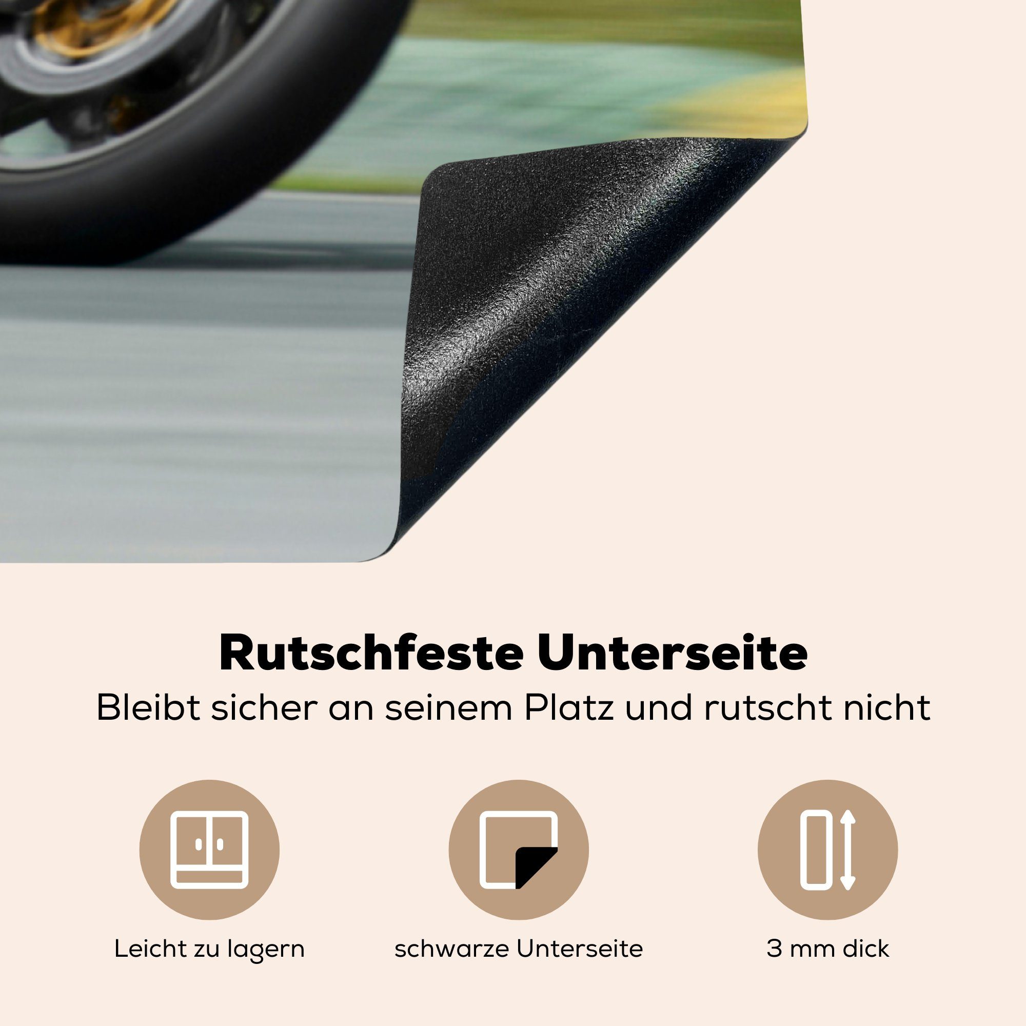 - für Motorrad Ceranfeldabdeckung, Vinyl, MuchoWow Grün cm, Arbeitsplatte tlg), Herdblende-/Abdeckplatte küche Rennstrecke, 78x78 - (1