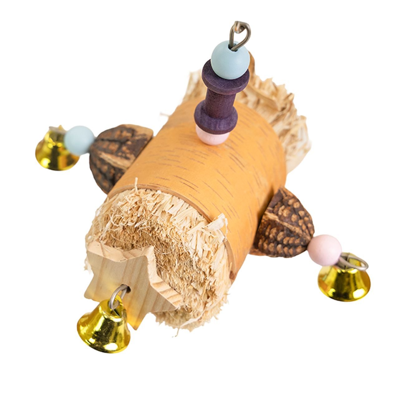 Happy Bird Vogelspielplatz Vogelspielzeug Raffia & Nut Roll, Natürliches Hängespielzeug aus Holz, 25x15x15 cm