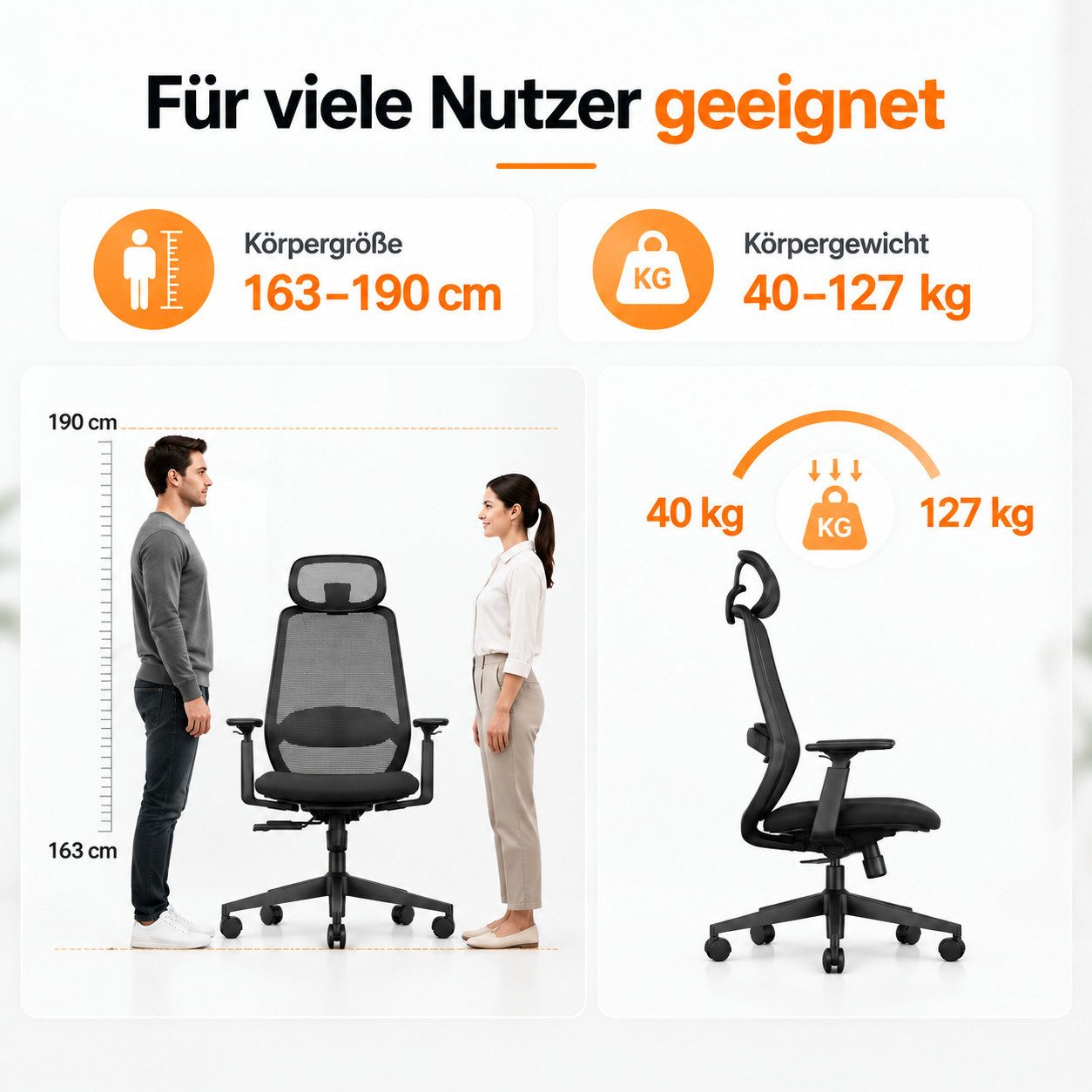 ProtoArc Bürostuhl EC200 Bürostuhl mit Sitztiefenverstellung, 33–43 cm, Mesh, 5-stufige Einstellung der Sitztiefe – Bild 3 von 5