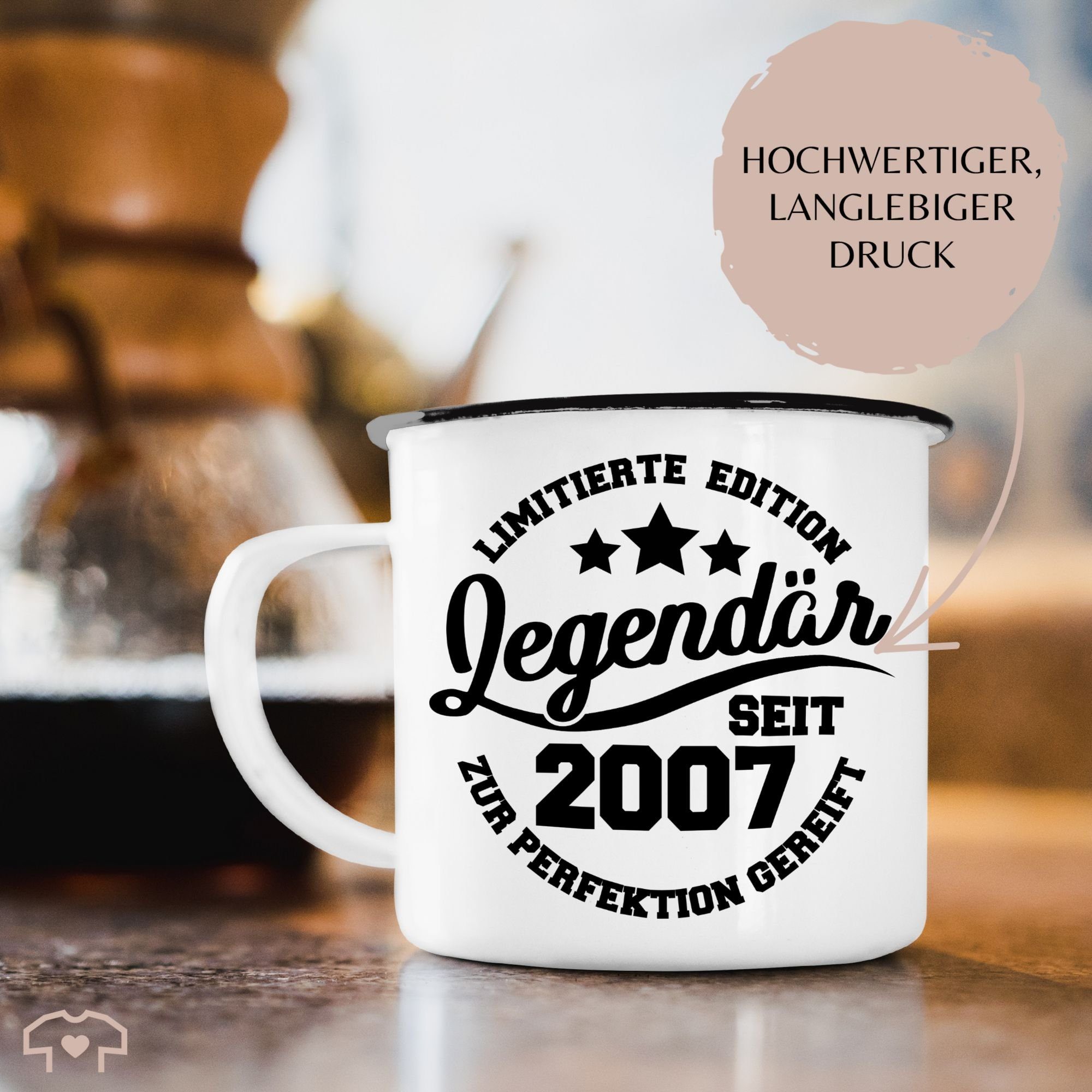 seit 2007 Becher Tasse - Stahlblech, 2 Schwarz Shirtracer Geburtstag Legendär schwarz, 16. Weiß