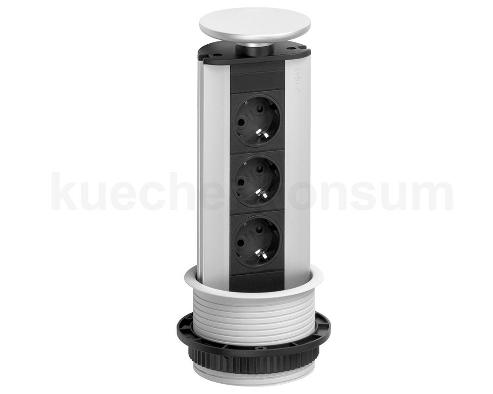 Schulte Elektrotechnik Schulte EVOline Port 00.006 Cuisine versenkbare Steckdose 3fach Silber Mehrfachsteckdose 3-fach (Kabellänge 2,5 m), Wippdeckel Silber Hartkunststoff