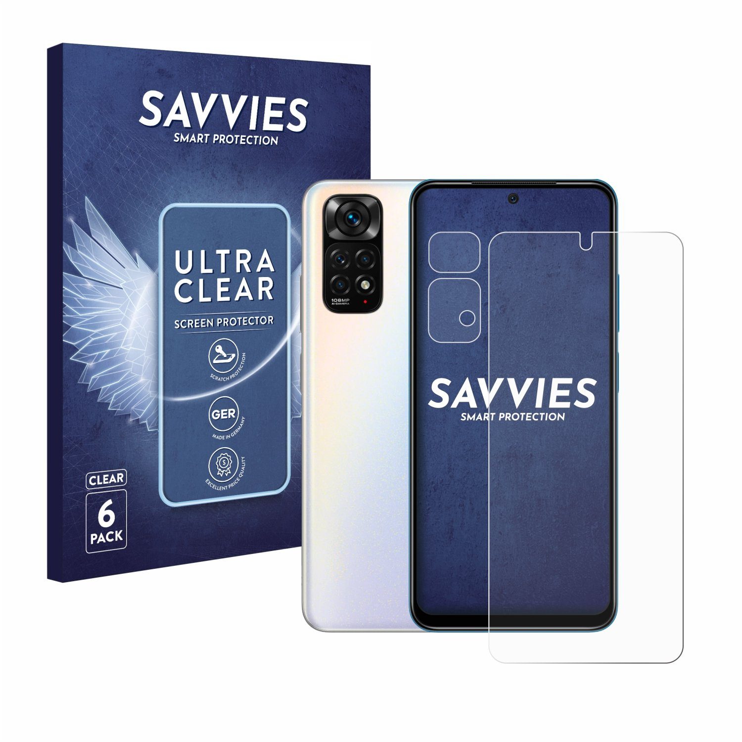 Savvies Displayschutzfolie Schutzfolie für Xiaomi Redmi Note 11S (Display+Kamera), 6 Stück, Displayschutz Schutz Folie Klar Transparent