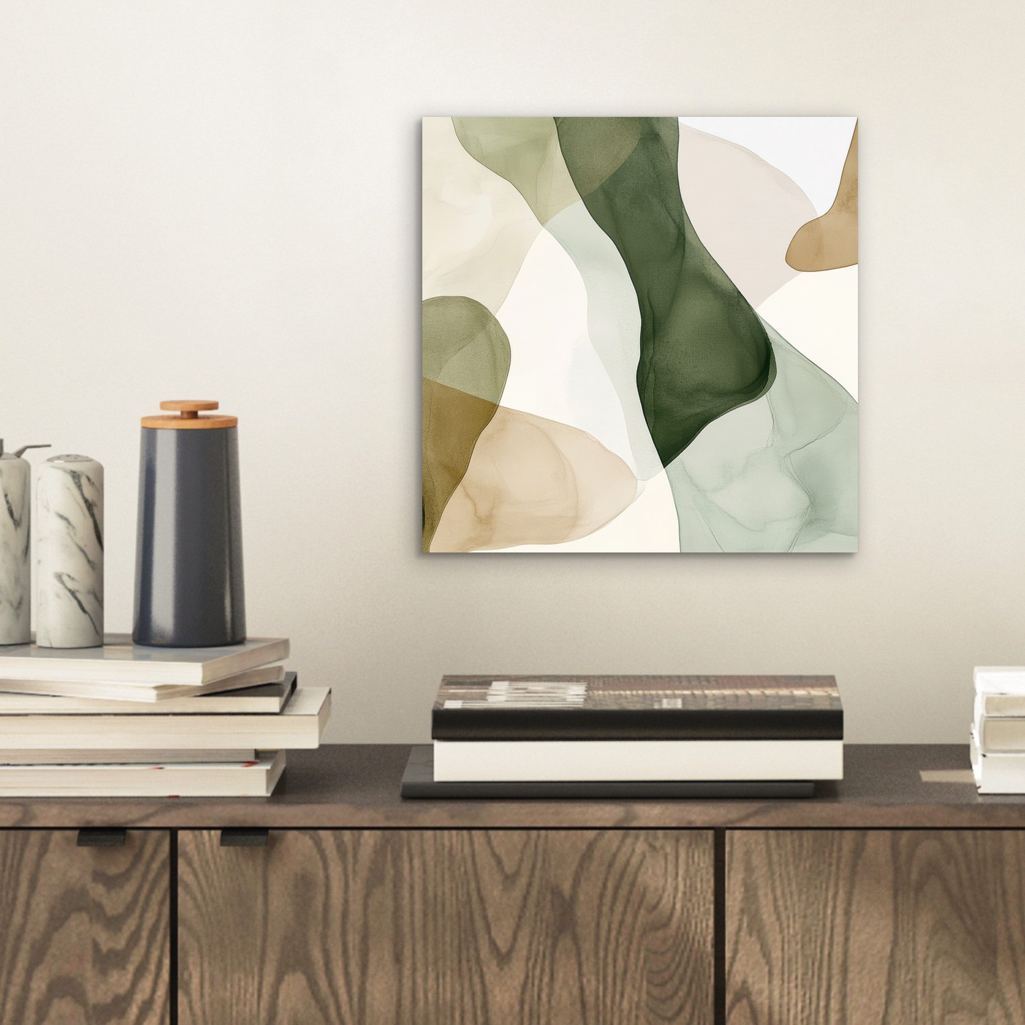 MuchoWow Metallbild Japandi - Abstrakt - Grün, Inkl. Aufhängung, Alu-Dibond günstig online kaufen