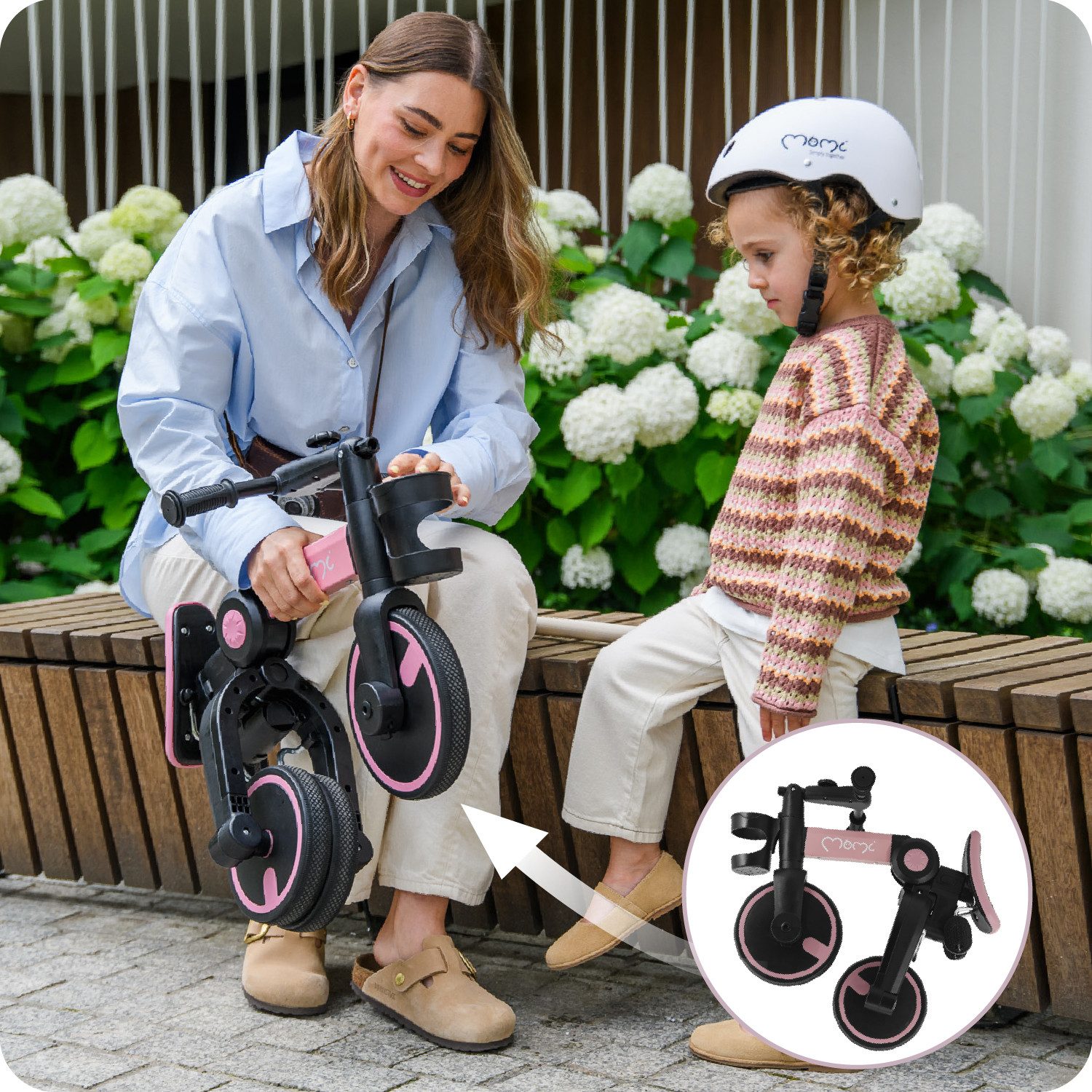 MoMi Dreirad Filo, Klappbares 3in1 Kinderfahrzeug mit Getränkehalter