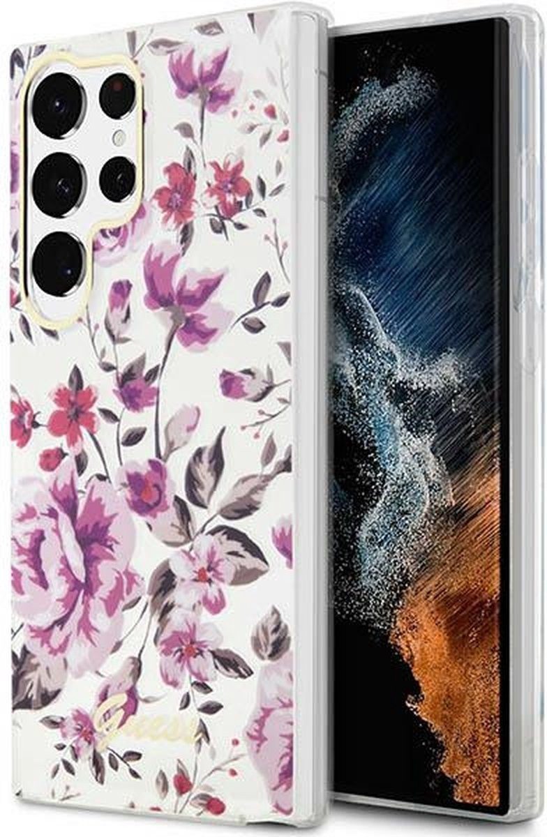 Guess Etui Flower Rückcover Ultra (weiß), für Samsung Galaxy S23 Ultra