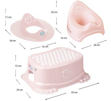 Tega-Baby Babybadewanne 5 Teile SET – DUCK Rosa + Ständer Weiss - Babybadeset Wanne 86 cm, (Made in Europe Premium-Set), **Wanne + Sitz +Topf +WC Aufsatz + Hocker + Ständer**