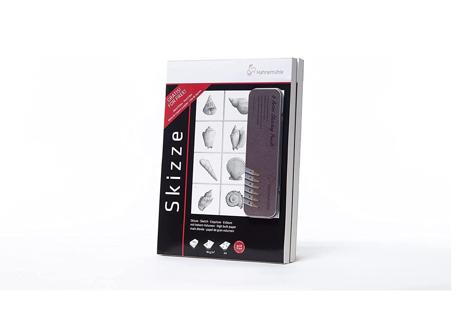 Hahnemühle Kreativset 6 Artist Sketching Pencils Metallbox + 2x Skizzenblock, (Zeichen-Set, 8-tlg), 96 g/m²