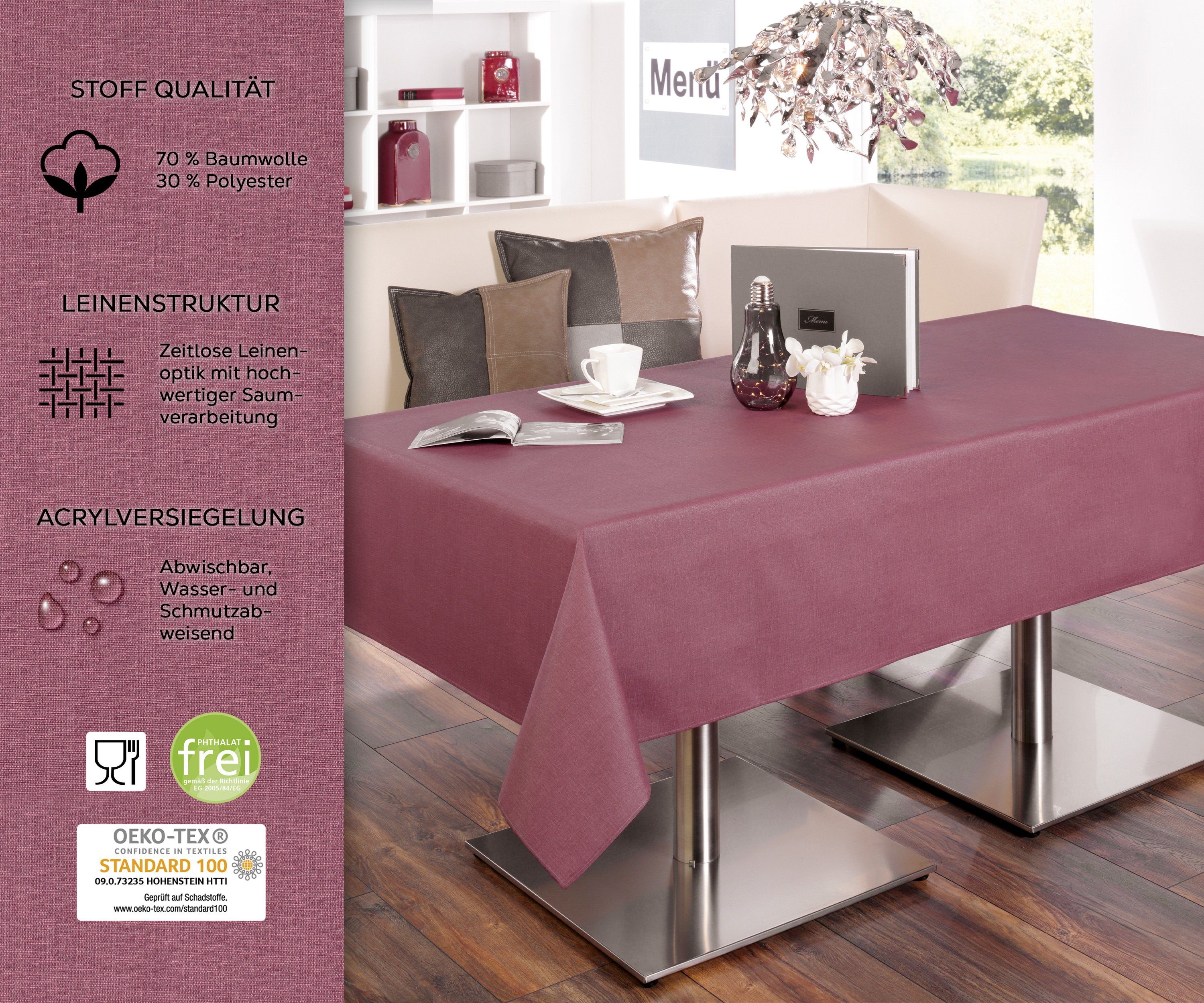 Beautex Tischdecke Tischdecke Tischläufer Leinen Struktur aus Baumwolle abwischbar (1-tlg)