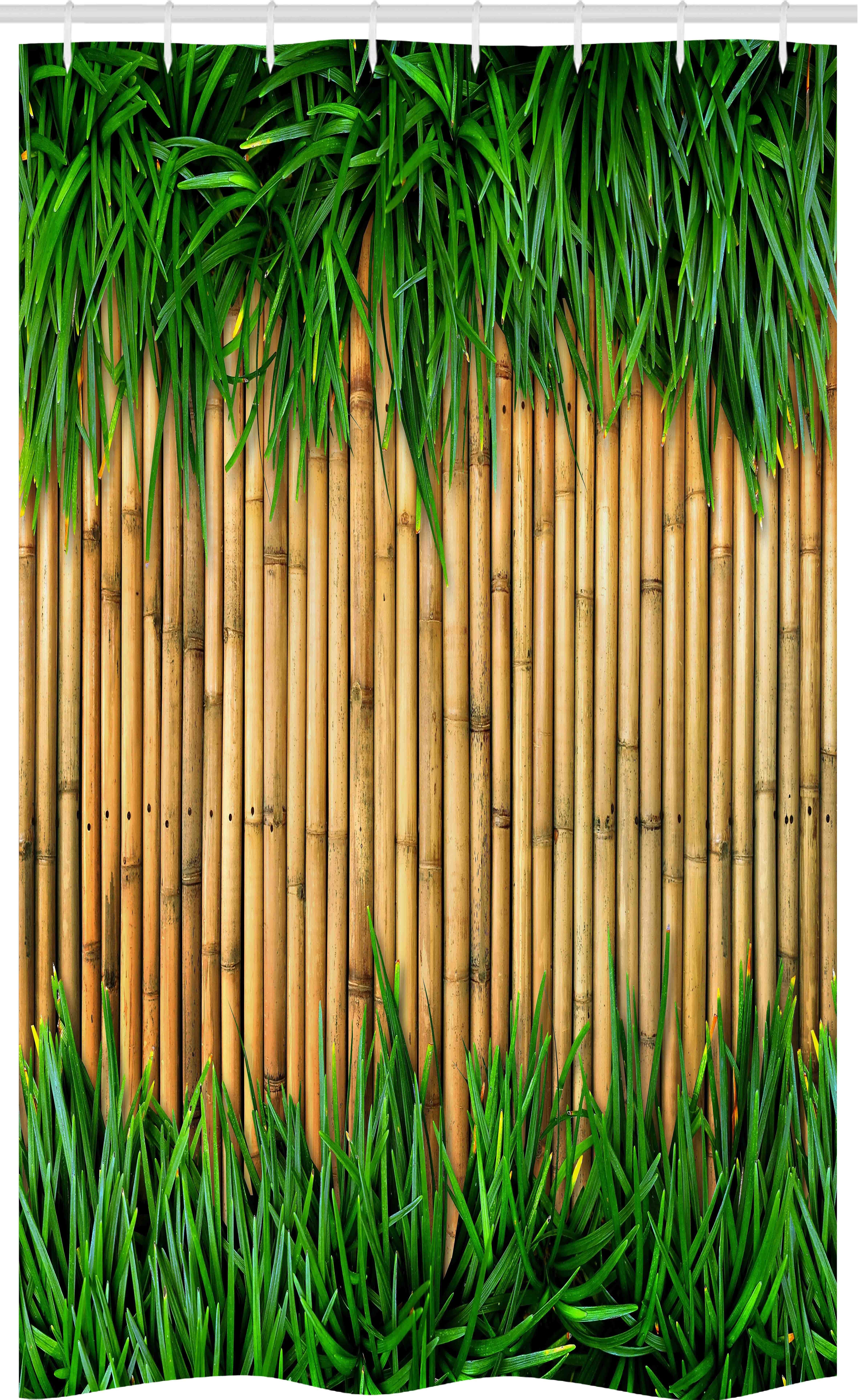 Abakuhaus Duschvorhang Badezimmer Deko Set aus Stoff mit Haken Breite 120 cm, Höhe 180 cm, Grün und Brown Bambus