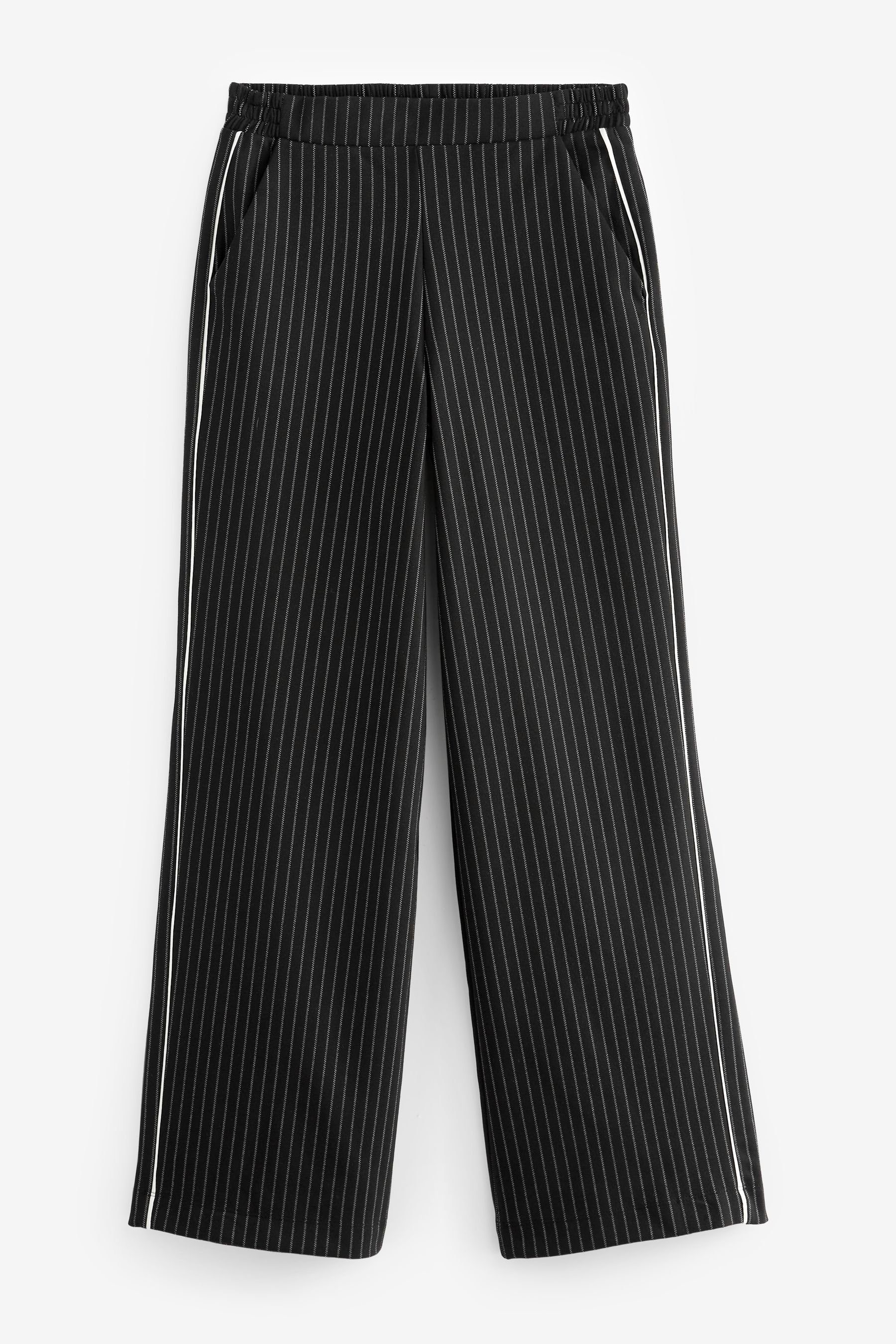 Next Stoffhose Jerseyhose mit weitem Bein und seitlichen Streifen (1-tlg) Black Pinstripe