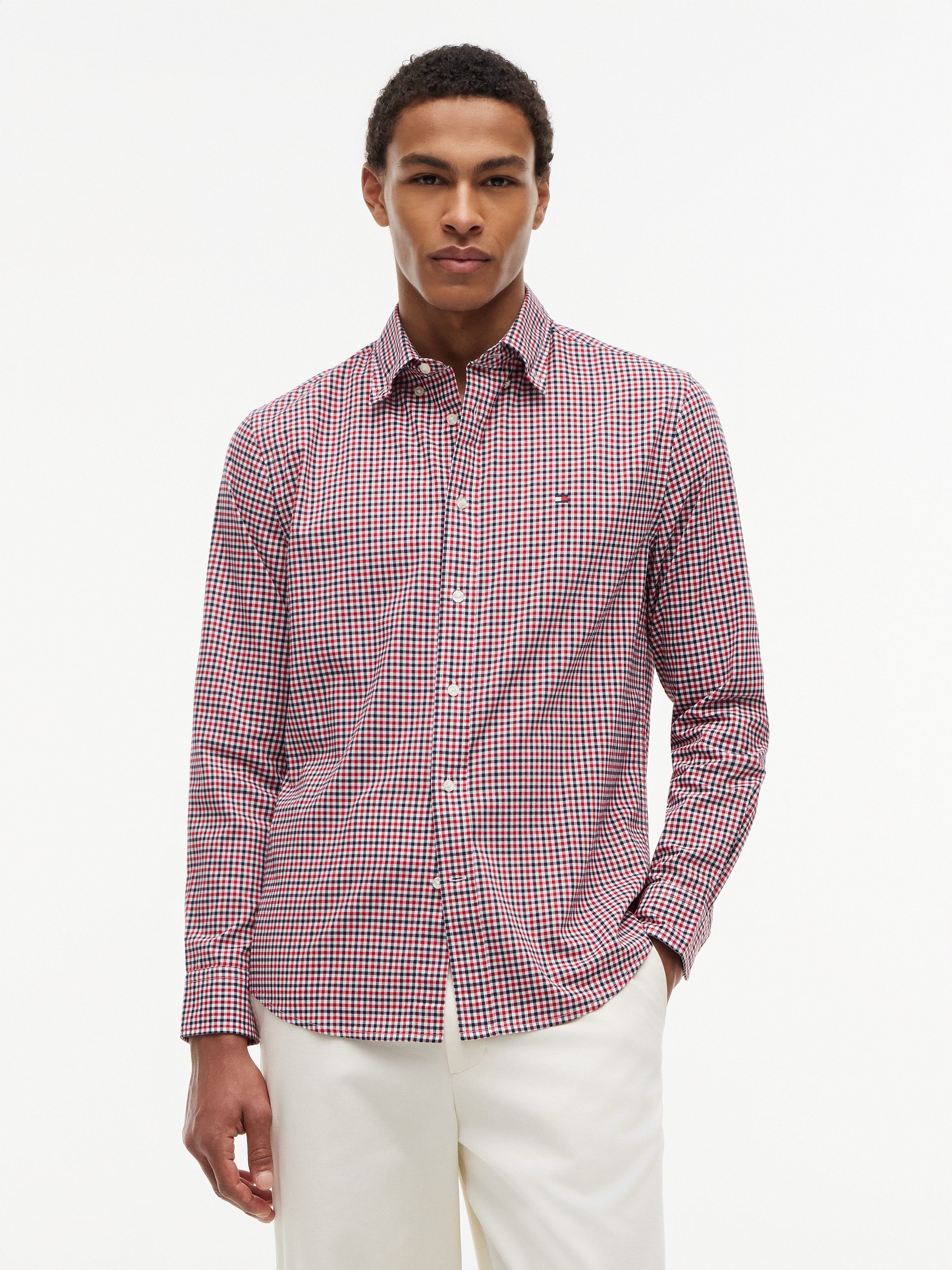 Tommy Hilfiger Langarmhemd FLEX POPLIN GINGHAM SHIRT Regular Fit Flex Cotton Gingham