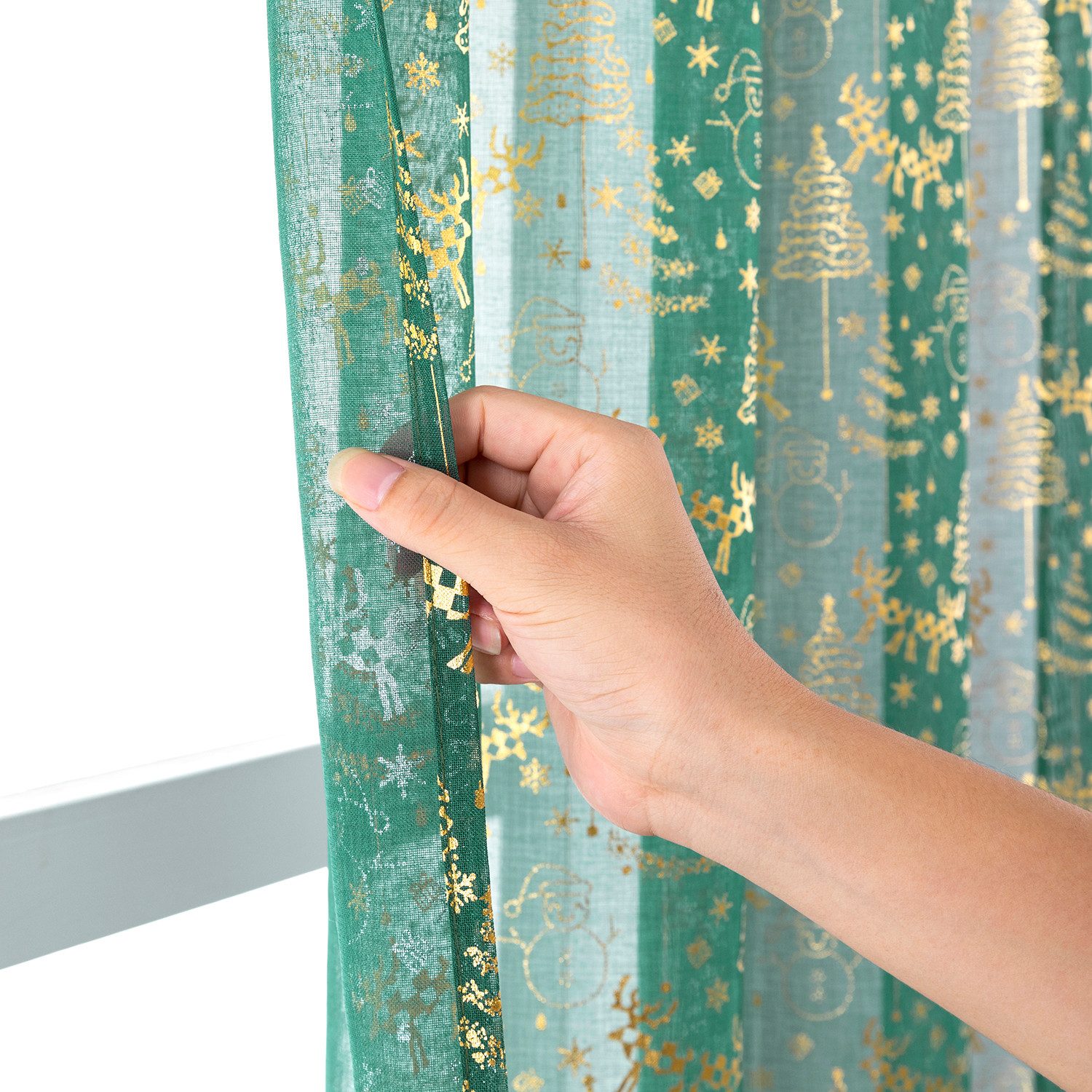 Jibenhome Gardine Kurzer Vorhang 2er-Set Weihnachtsvorhänge aus goldfarbener Folie, mit Stangentasche Gardinen für zu Hause,Partys,Hotels & Restaurants