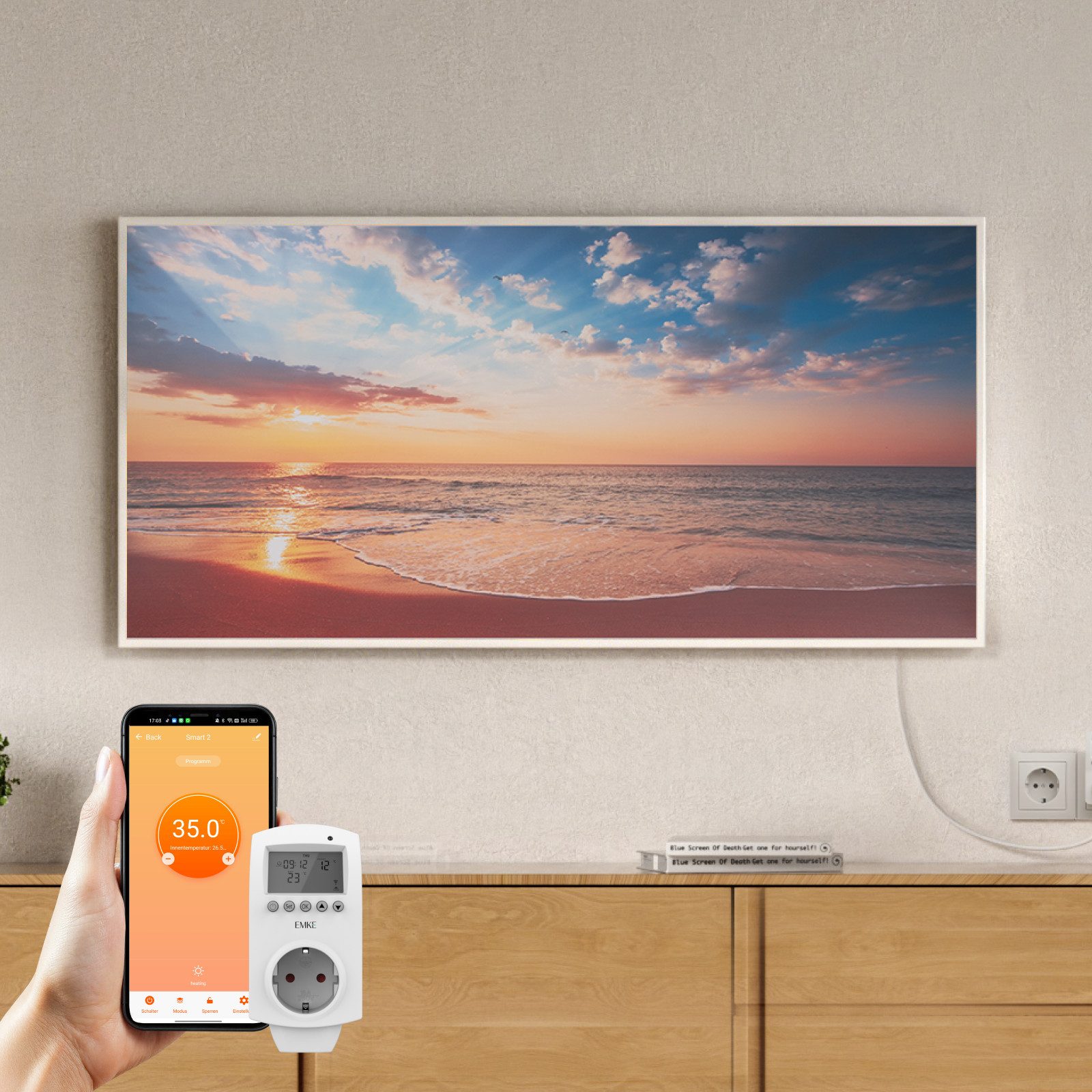 EMKE Infrarotheizung Infrarot-Bildheizung mit Kunstdruck, 300-1200 W, mit Thermostat