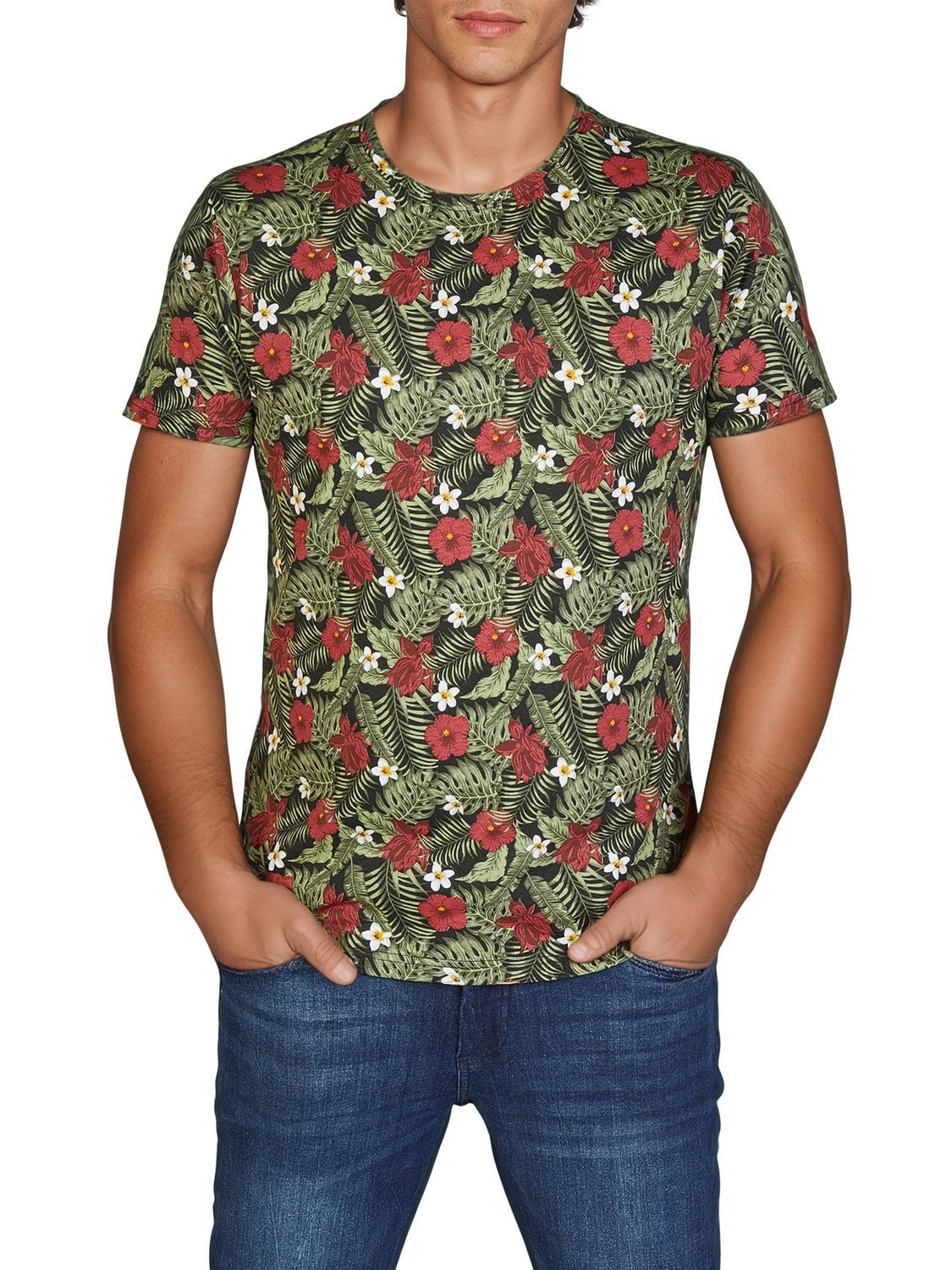 riverso T-Shirt Herren Fotoprintshirt RIVBill Regular Fit (1-tlg) Kurzarm Hawaiishirt mit Rundhalsausschnitt aus 100% Baumwolle