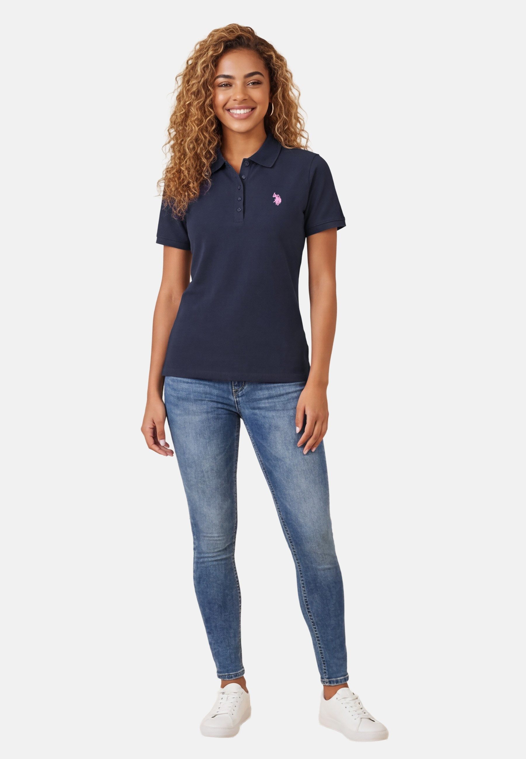 U.S. Polo Assn. Poloshirt USSiirena – Damen Classic Fit kurzarm mit Logo-Stickerei Mit Flachstrick-Kragen, Knopfleiste und elastischer Baumwollmischung