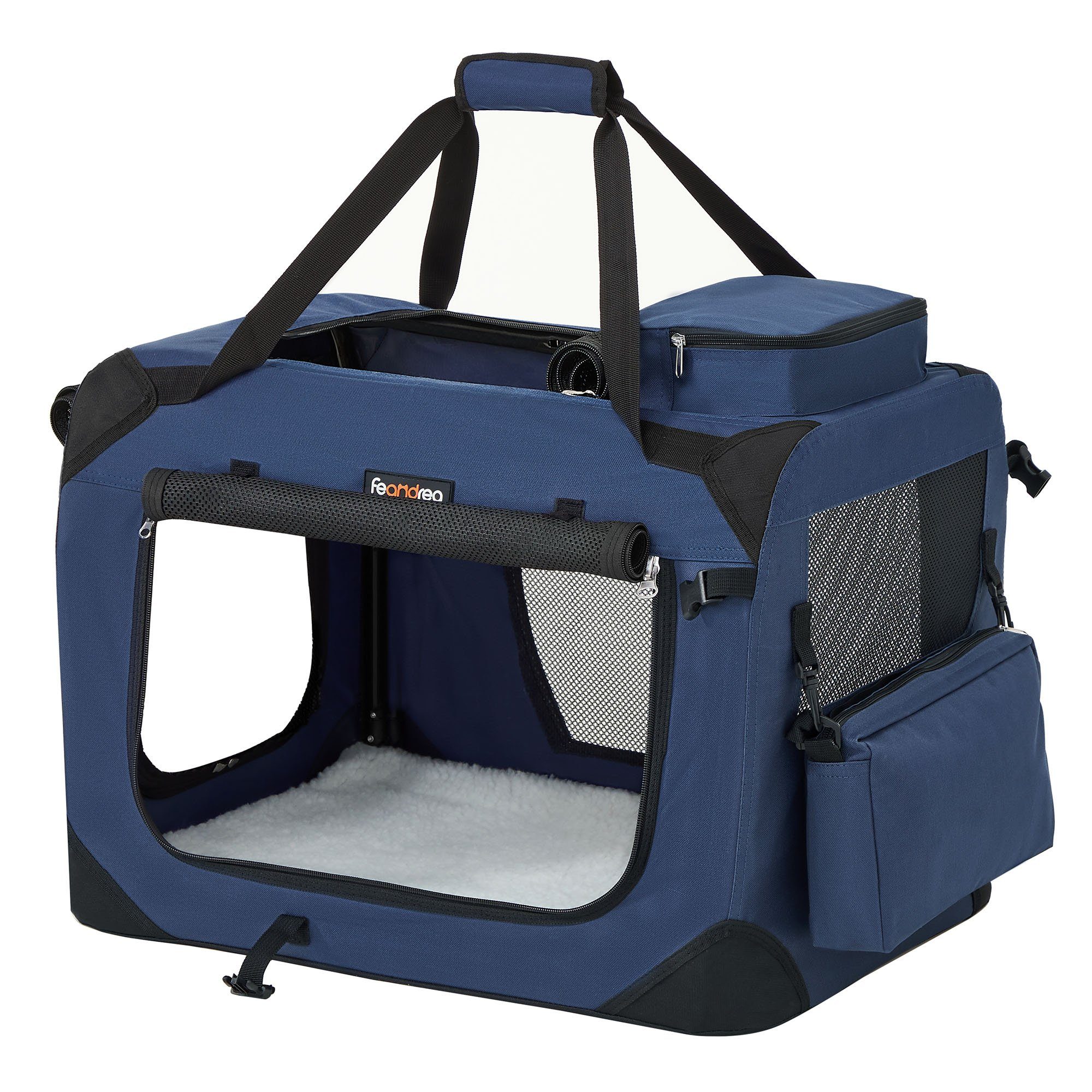 FEANDREA Tiertransporttasche Hundebox faltbar, Transportbox Hund, Hundetasche, mit Griffen, Taschen, M, Oxford-Gewebe, atmungsaktiv tragbar transportabel, 60 x 42 x 42 cm