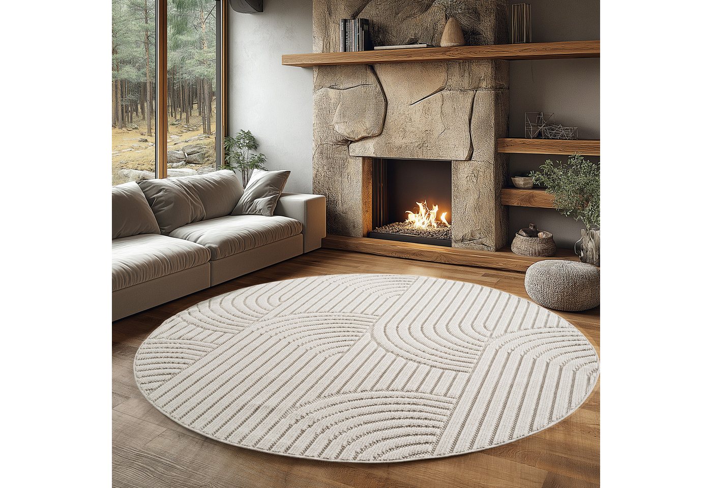 Ayyildiz Teppiche Teppich HELIX 2201, auch als Läufer und Rund erhältlich, rund, Höhe: 7 mm, 3D-Effekt durch Cut-Loop-Webtechnik, Woll-Optik, Bouclé, Wohnzimmer