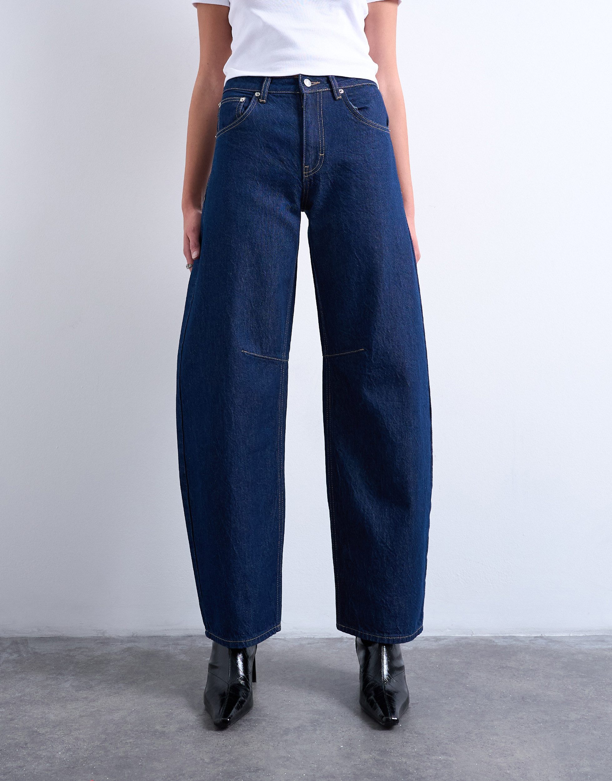 TOPSHOP Weite Jeans TSBARREL HR DENIM JEANS DB NOOS Baumwolle, Barrel Fit, high waist
