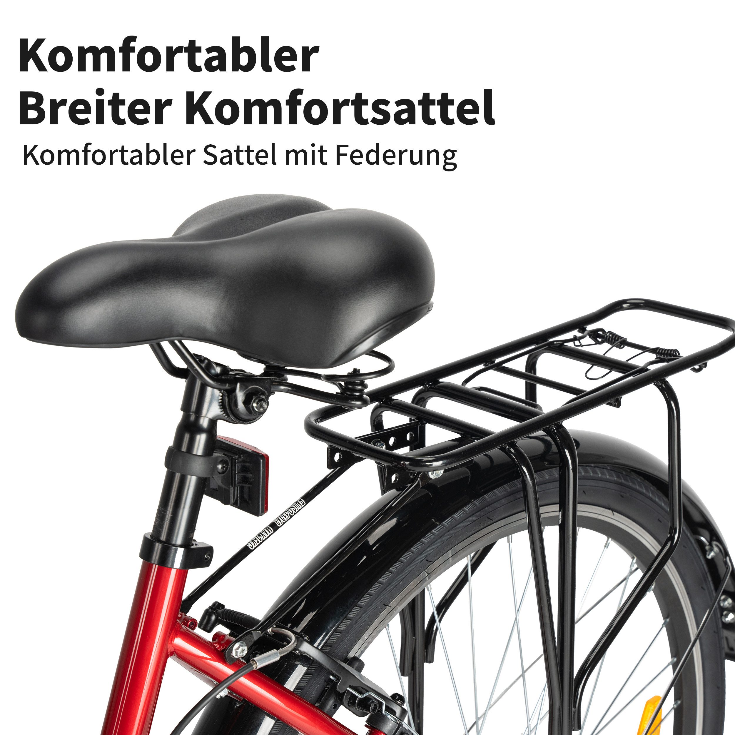 ROMICO Mountainbike 26 Zoll, Fahrrad, 7-Gang, Stahlrahmen, Gepäckträger, 7 Gang, Kettenschaltung, V-Brakes, Schutzbleche, Freizeit, Alltag, 160-185 cm
