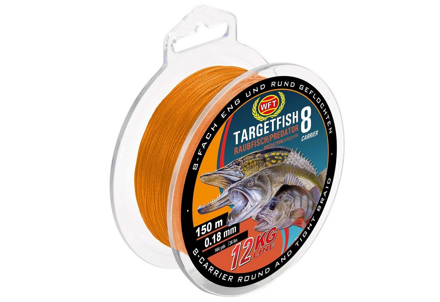 WFT Angelschnur, 150 m Länge, WFT TF8 Raubfisch orange 150m 7KG 0,10 Geflochtene Angelschnur