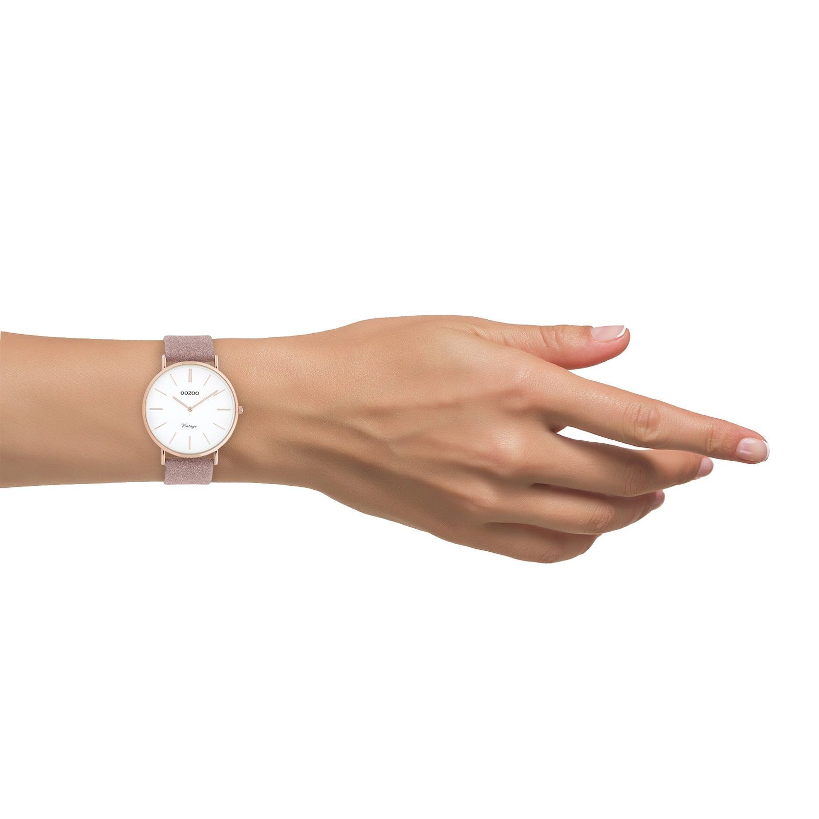 rosa Quarzuhr groß Armbanduhr Damen (ca. Analog, Fashion-Style OOZOO Lederarmband, Damenuhr 40mm) rund, Oozoo