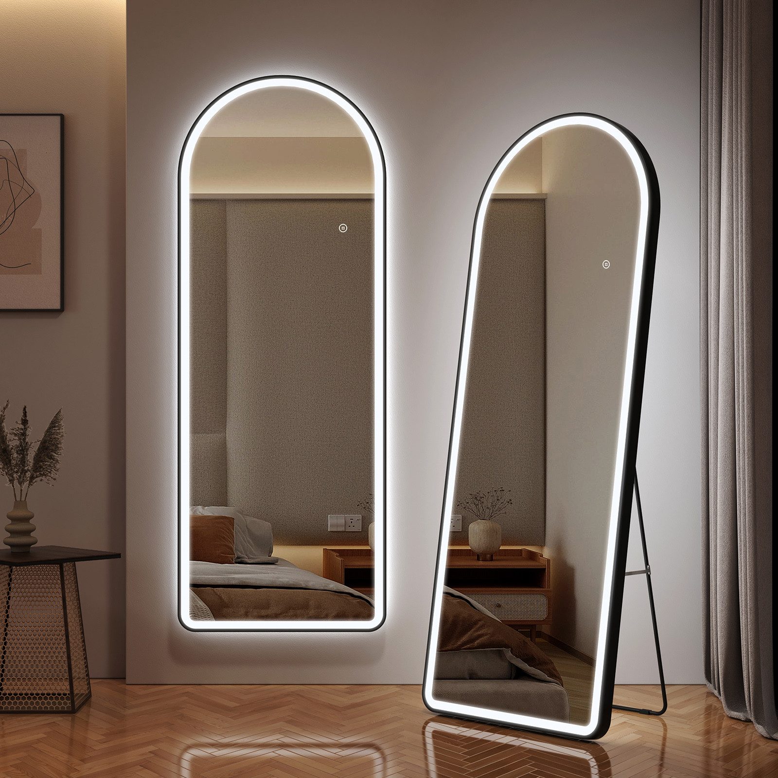 EMKE Standspiegel Bogen Standspiegel Ganzkörperspiegel mit Beleuchtung, 3 L günstig online kaufen