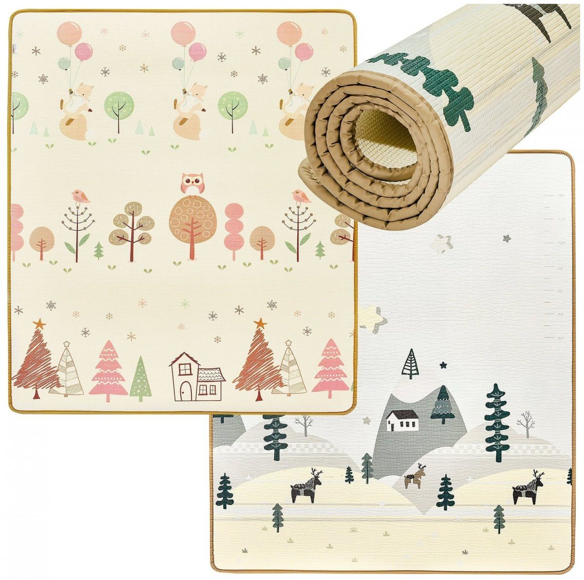 Mamabrum Spielmatte Beidseitige Schaummatte XXL, Rolle 1 cm, Wald und Berge