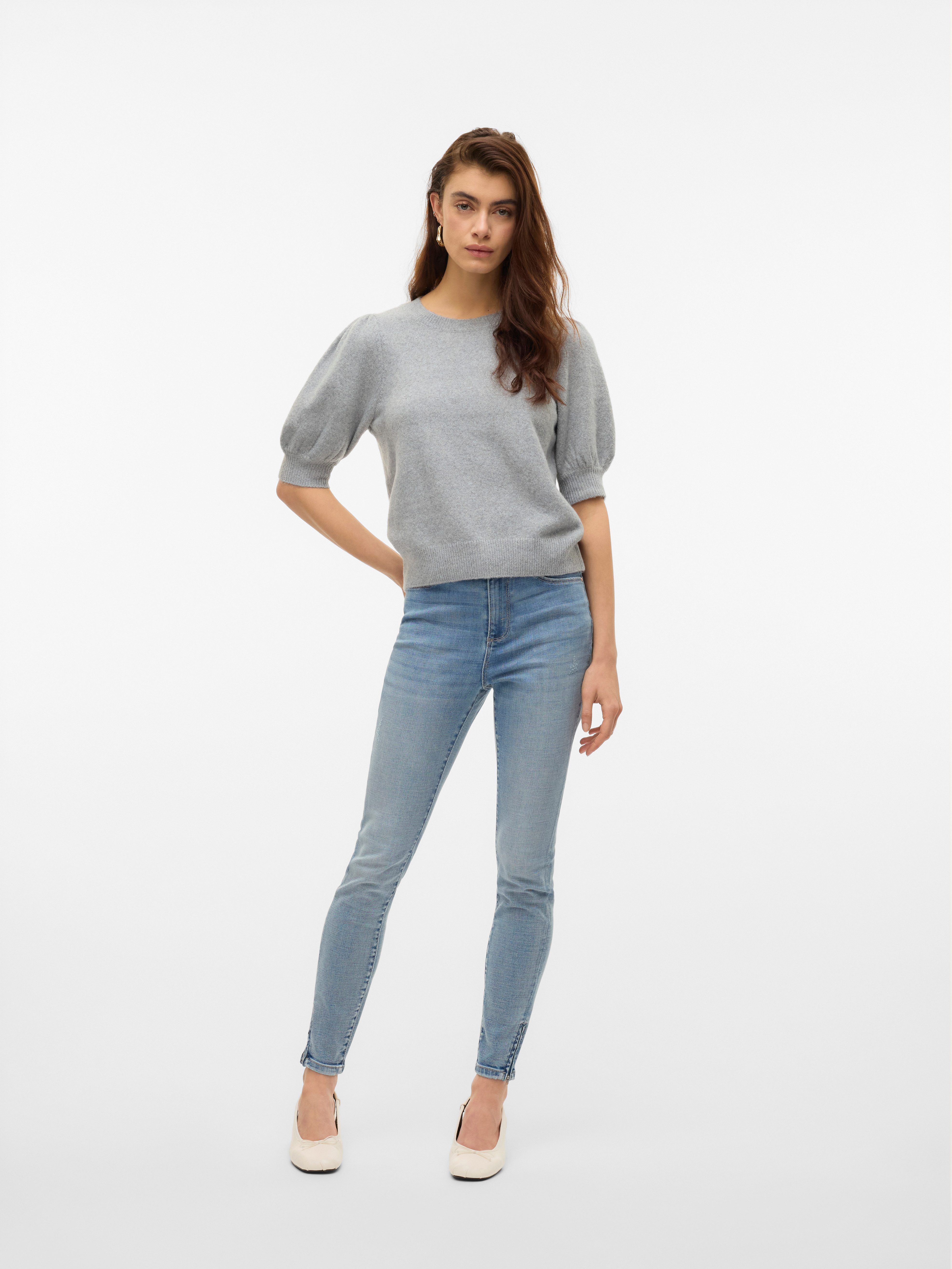 Vero Moda Rundhalspullover VMDOFFY 2/4 O-NECK PULLOVER GA NOOS mit kurzen Puffärmeln