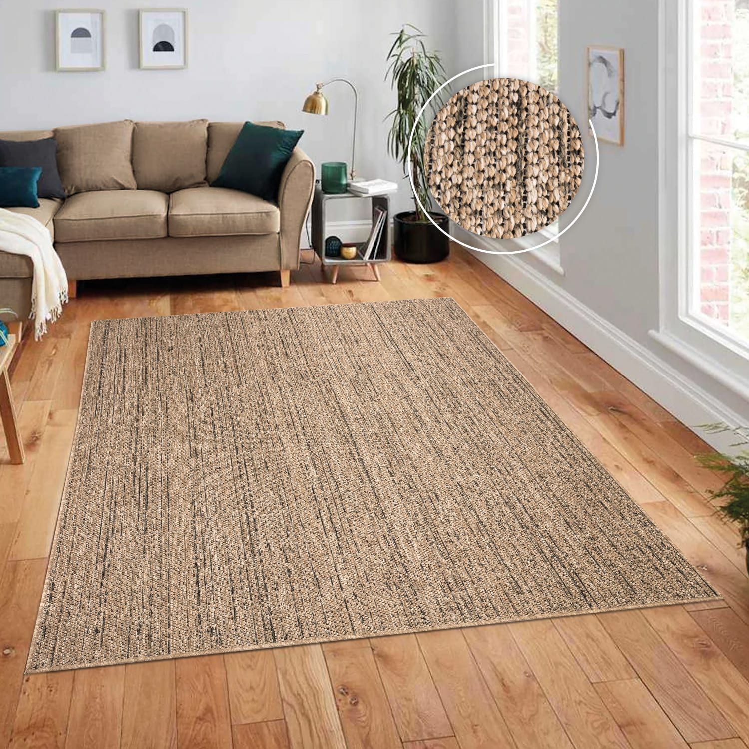 KADIMA DESIGN Teppich meliert Wohnzimmer schmutzabweisend Teppich Kurzflor, Läufer, Höhe: 4 mm, 100% Polypropylen,80x150, Beige