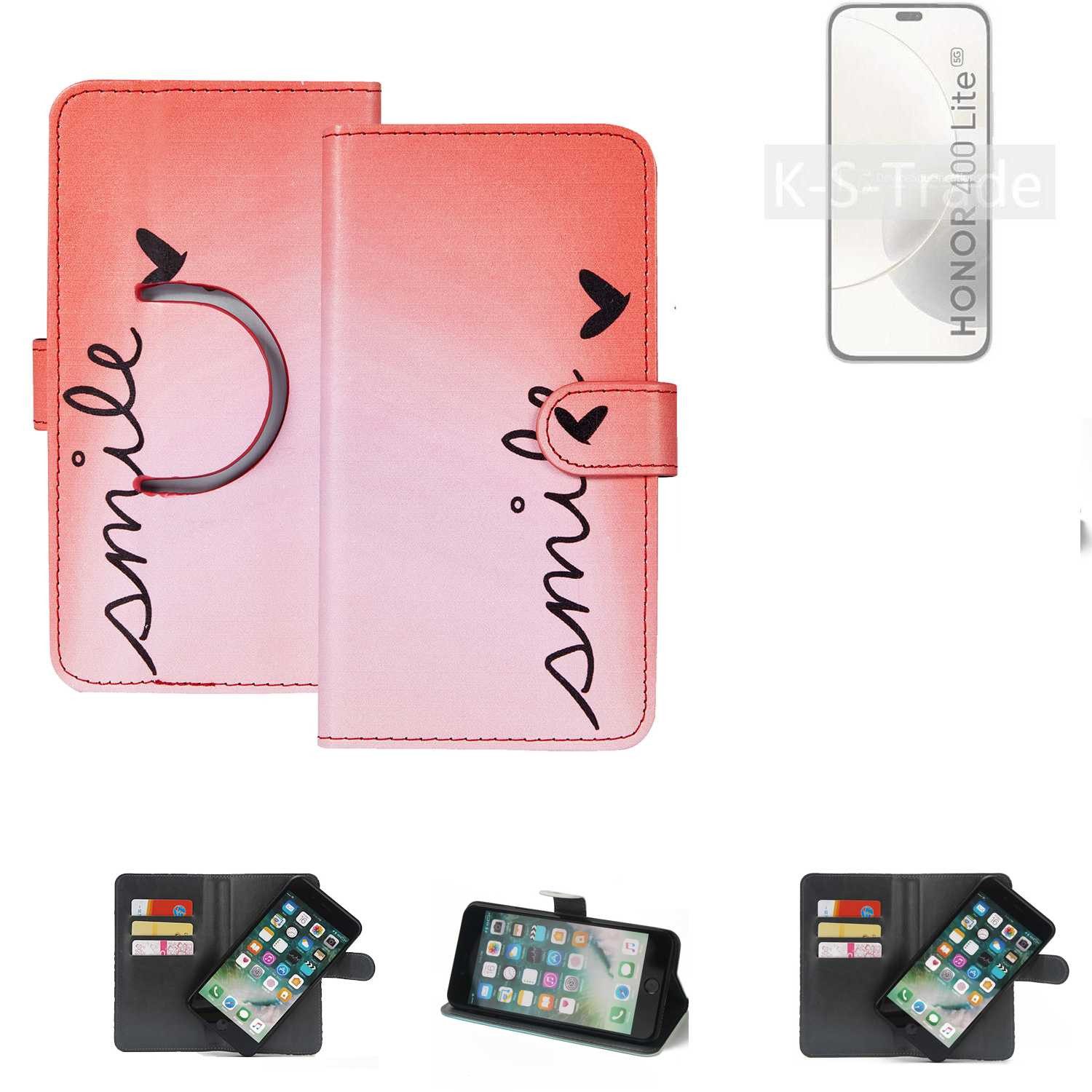 K-S-Trade Handyhülle für Honor 400 Lite, Schutzhülle Handyhülle Hülle cover bookstyle Etui “smile“