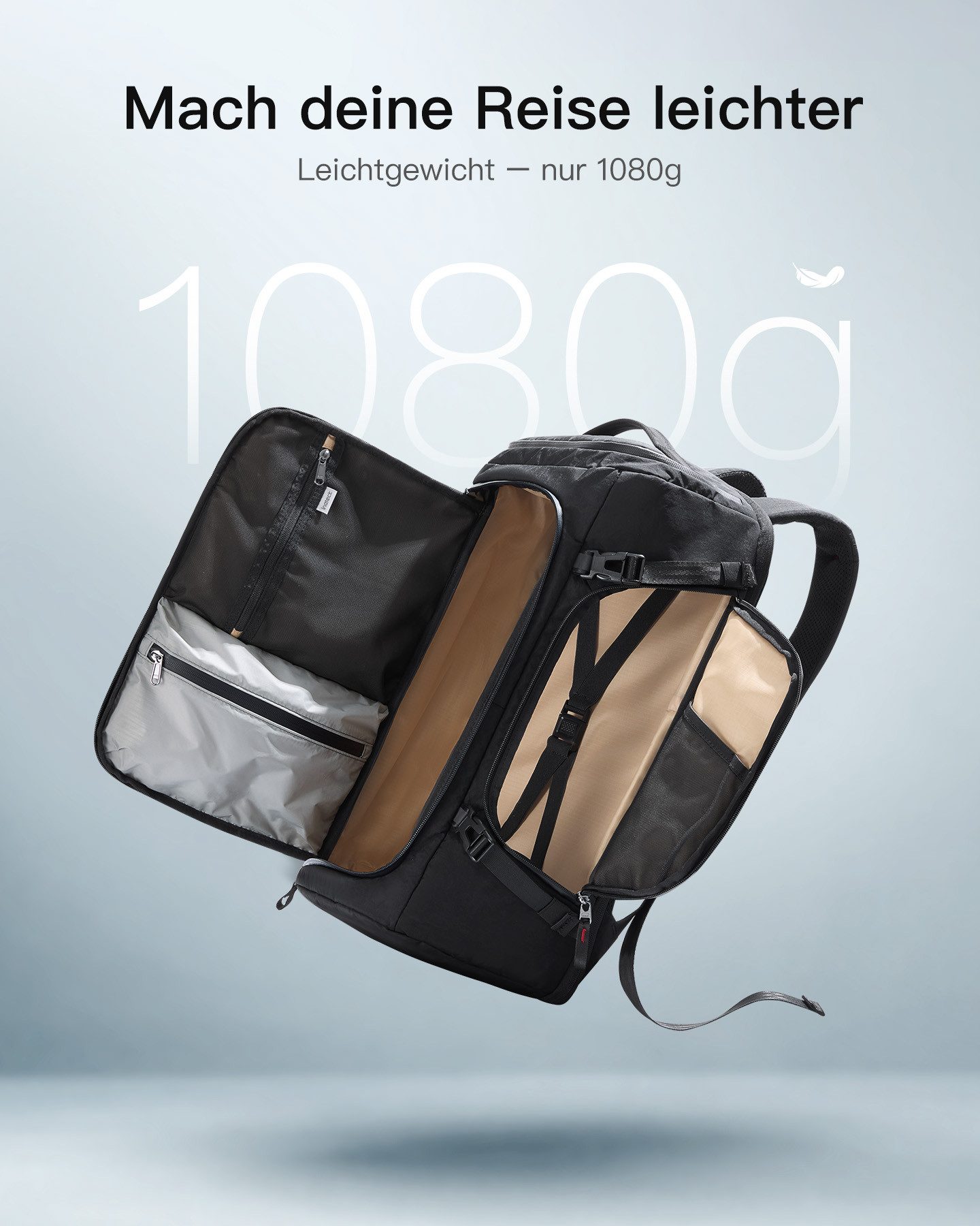 Inateck Laptoprucksack Leichter Reiserucksack Handgepäck Flugzeug Erweiterbar 36-43L, TSA Freundlich Große für 16 Zoll Laptop – Bild 3 von 5