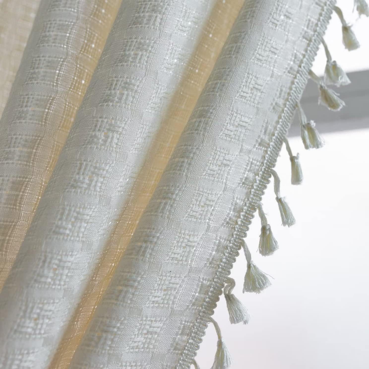 Gardinen Fertiggardinen FELIXLEO Quasten Textur Vorhänge Beige, Boho 140×220cm Gardine