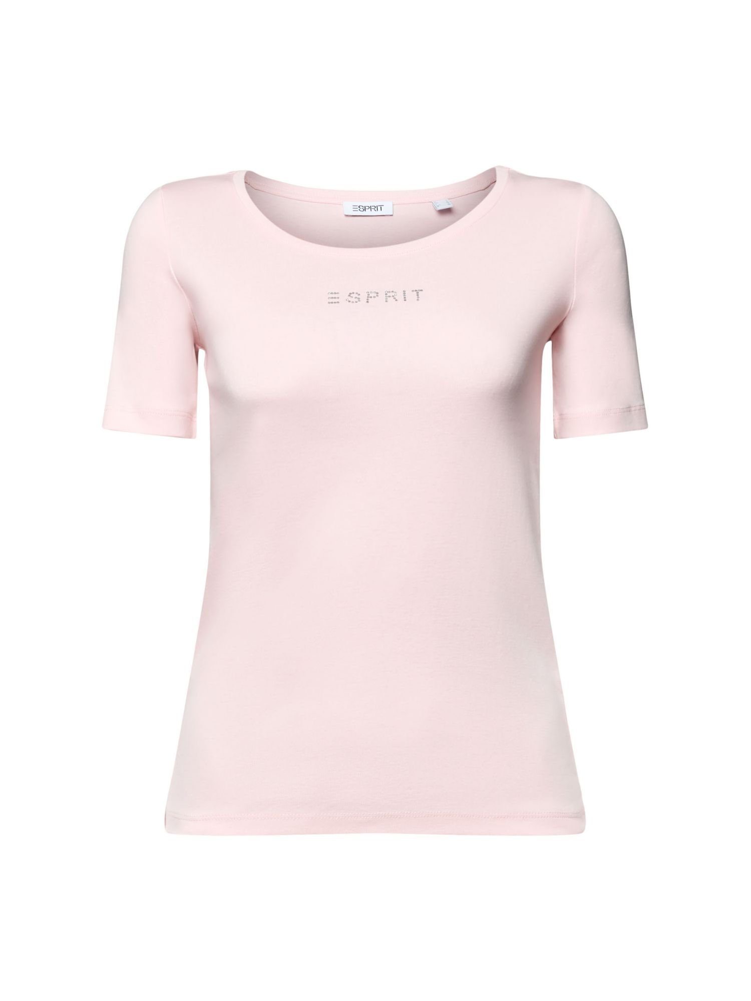 Top Esprit T-Shirt (1-tlg) PINK Strass-Logo PASTEL mit