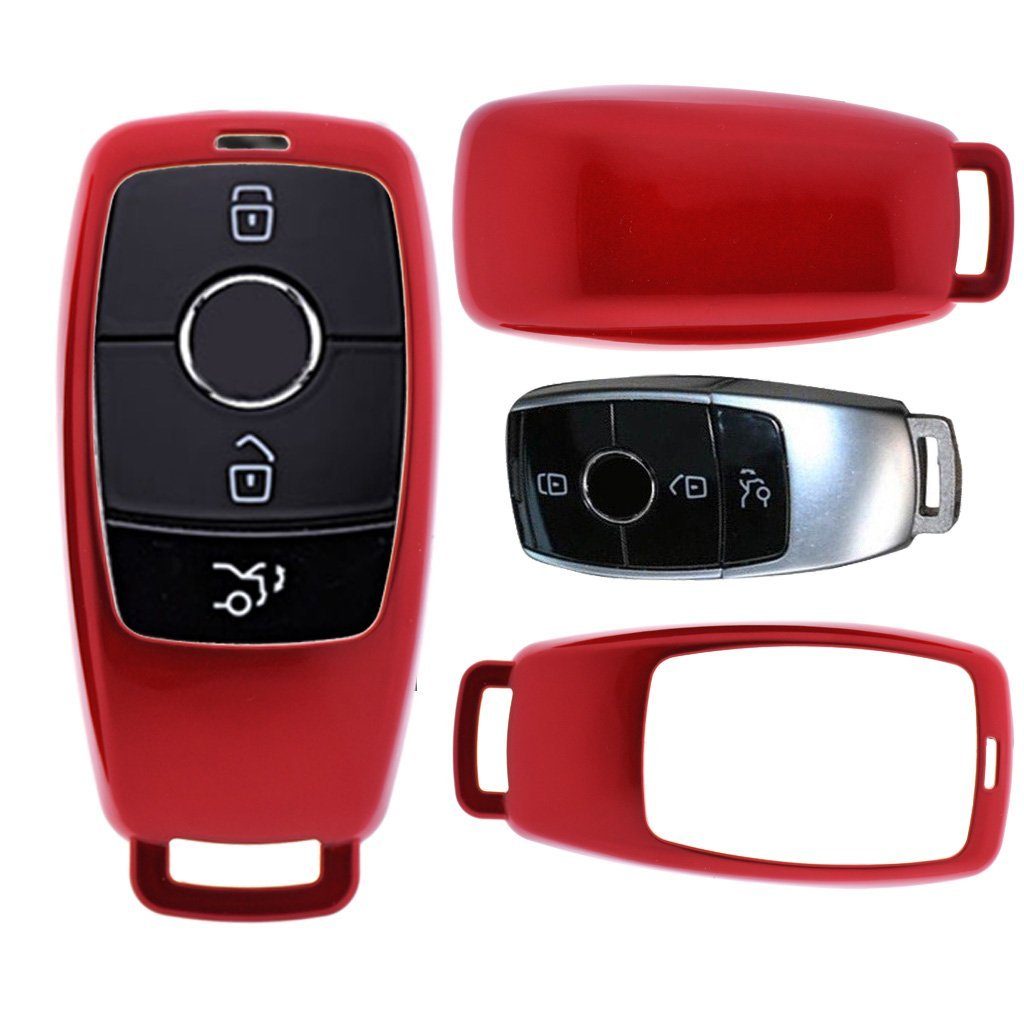 mt-key Schlüsseltasche Autoschlüssel Hardcover Schutzhülle Metallic Rot, für Mercedes Benz E-Klasse W213 S213 C238 KEYLESS SMARTKEY