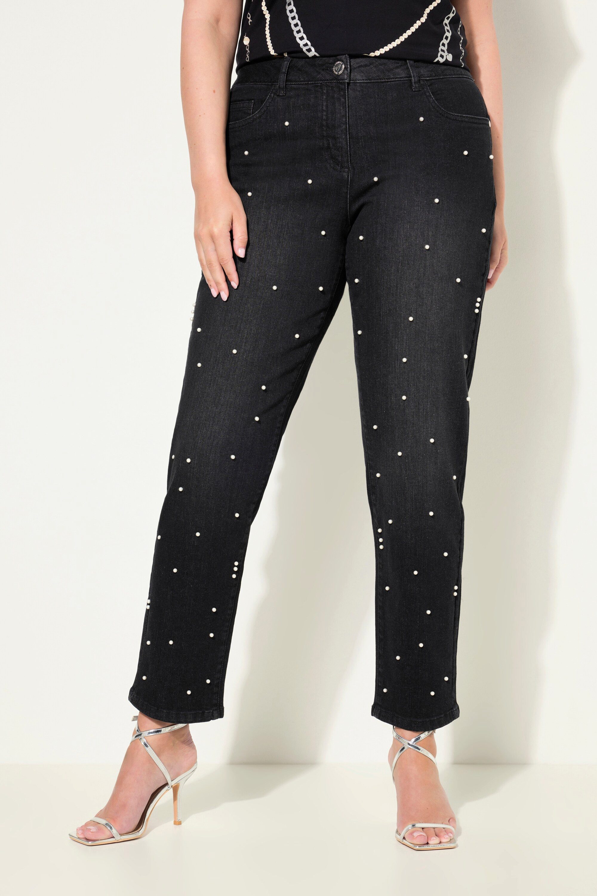 MIAMODA Regular-fit-Jeans Jeans weites Bein Zierperlen günstig online kaufen