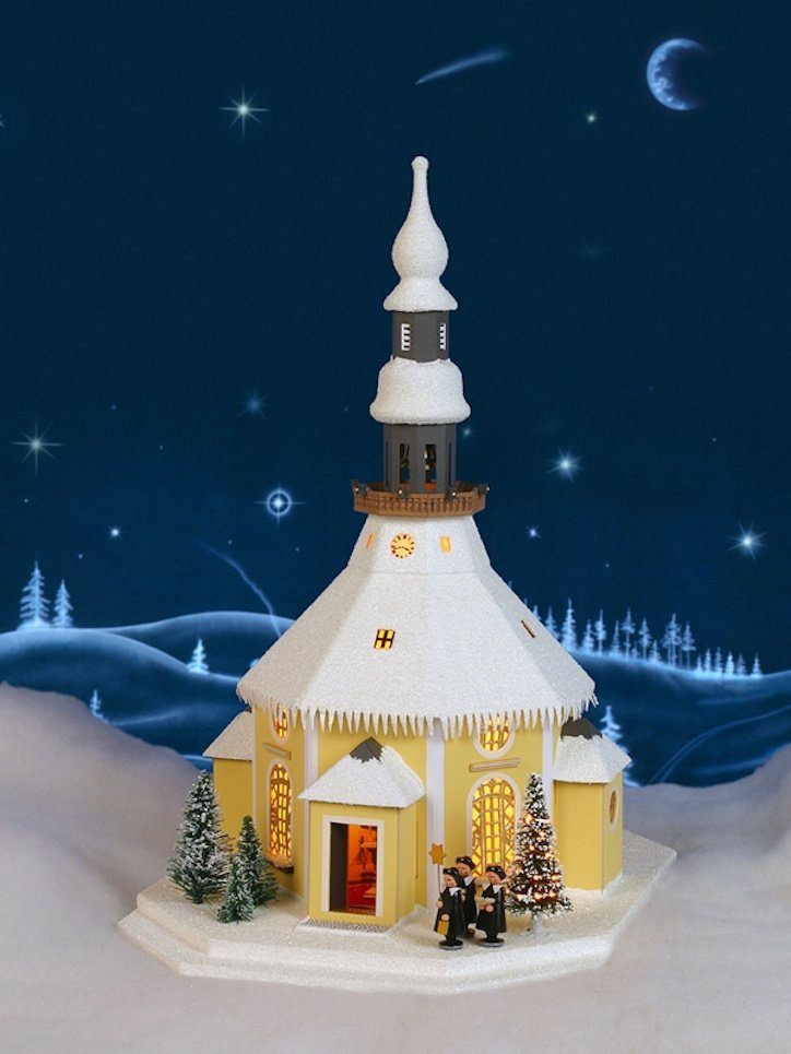 Kurrende Weihnachtshaus Weihnachtsbaum ca LxBxH mit Lichterhaus mit Kirche Seiffener